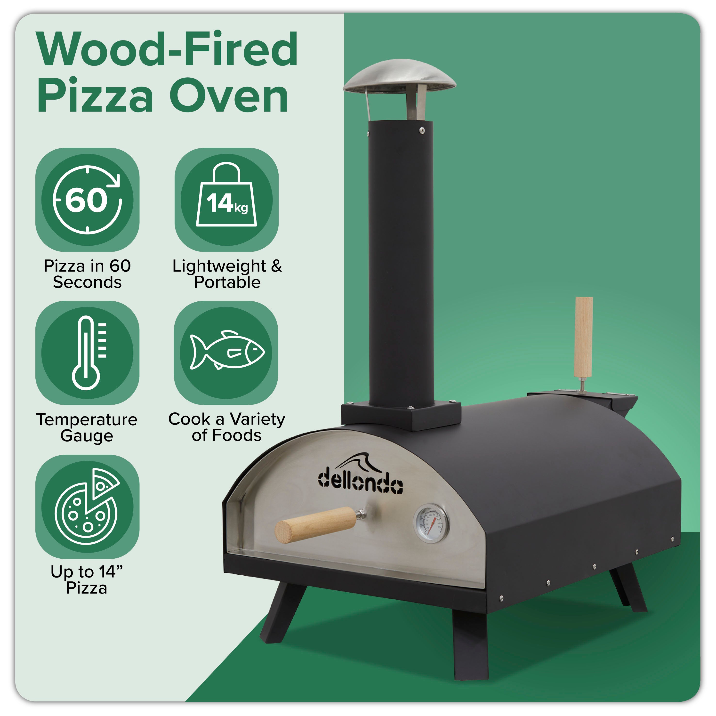 Dellonda DG10 Outdoor Pizza Ovens Action shot - infographic - summary