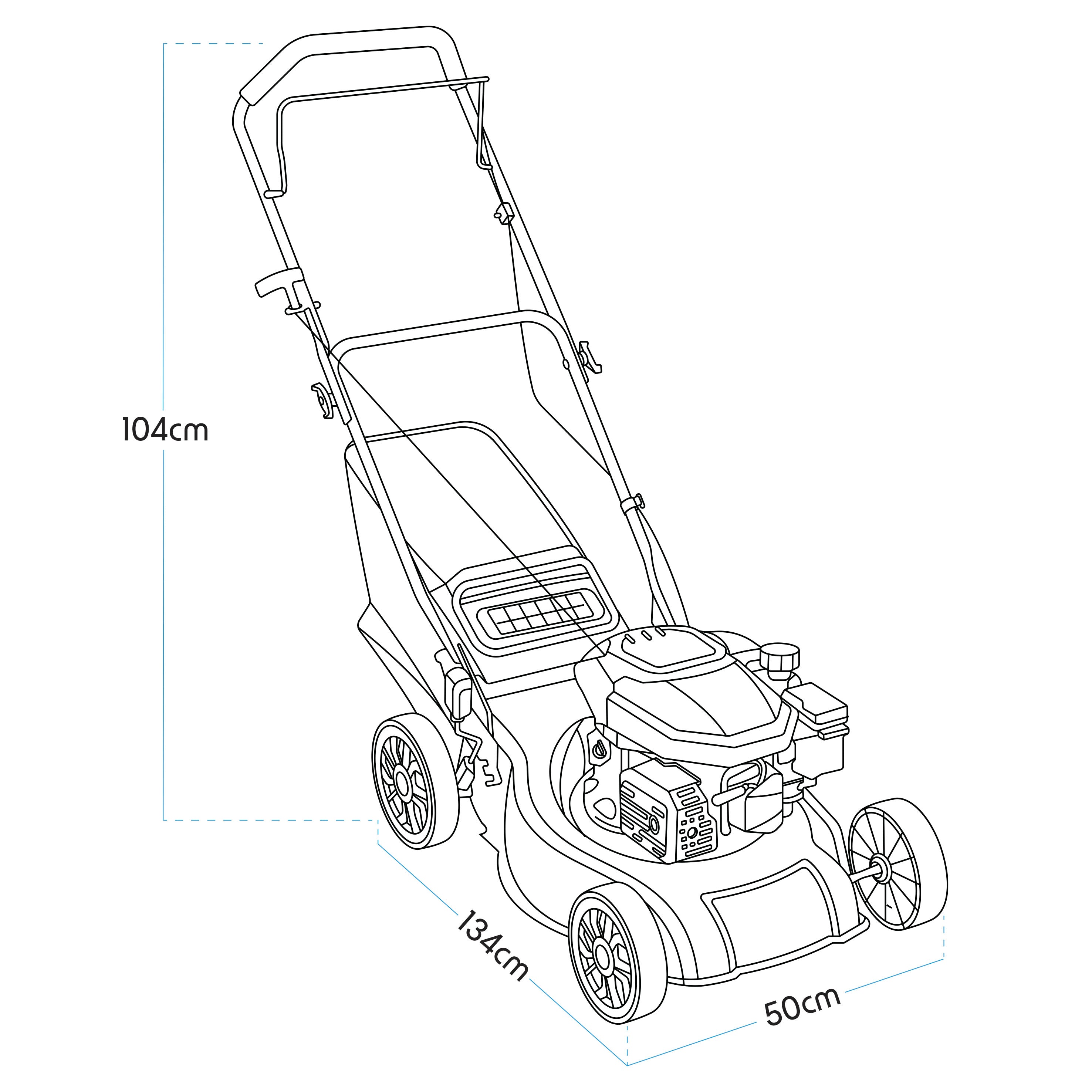 Dellonda DG100 Lawnmowers Action shot - dimension diagram