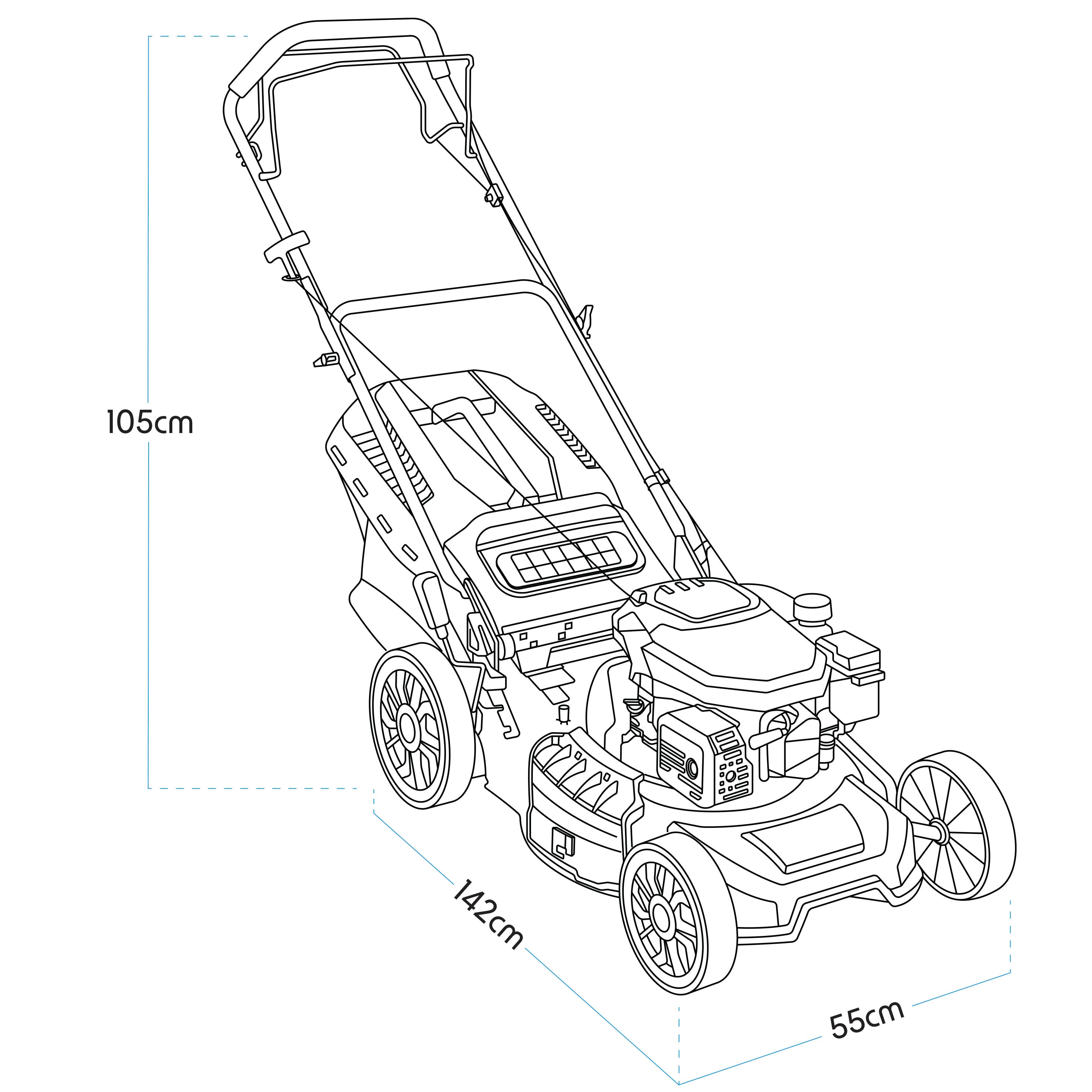 Dellonda DG101 Lawnmowers Action shot - dimension diagram