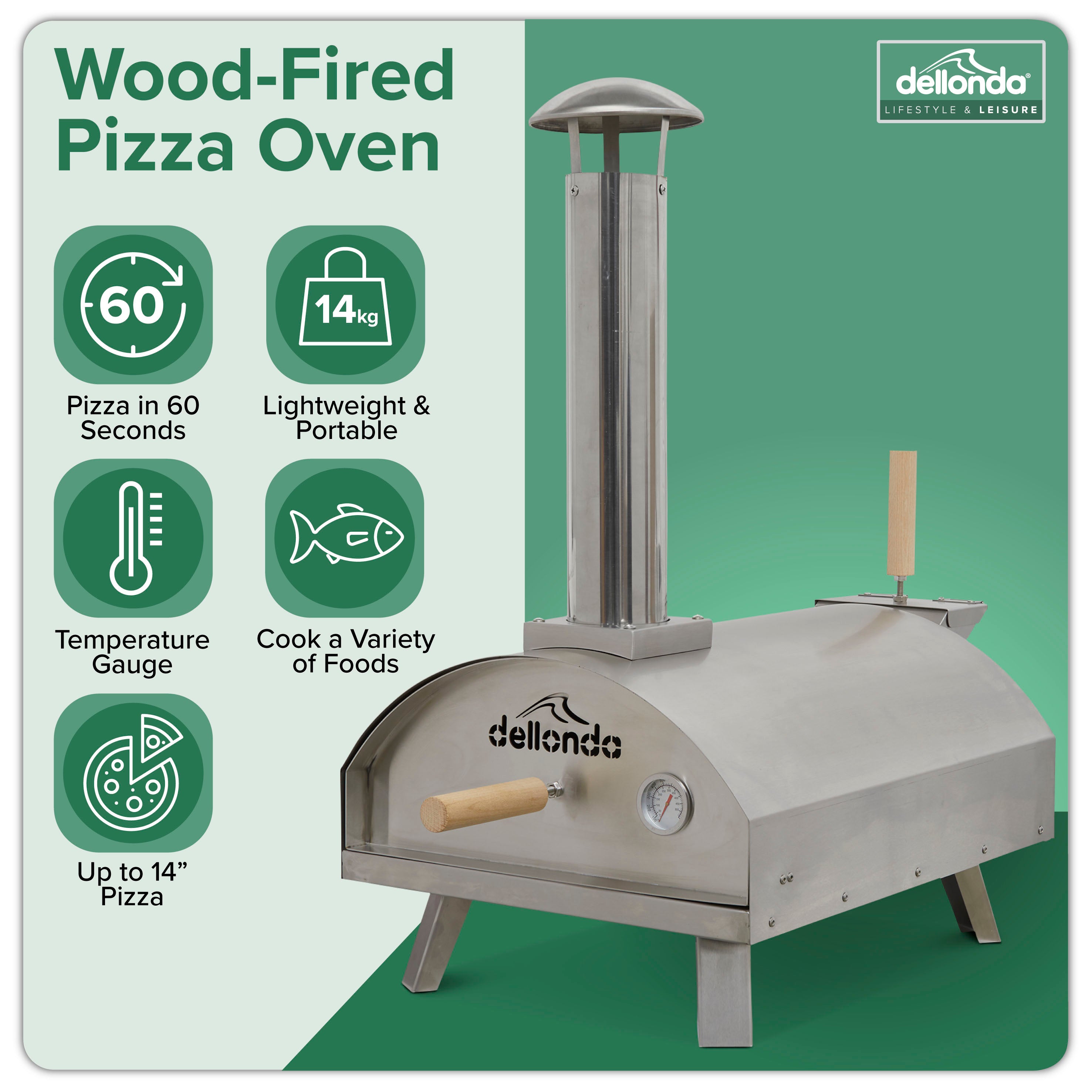 Dellonda DG11 Outdoor Pizza Ovens Action shot - infographic - summary