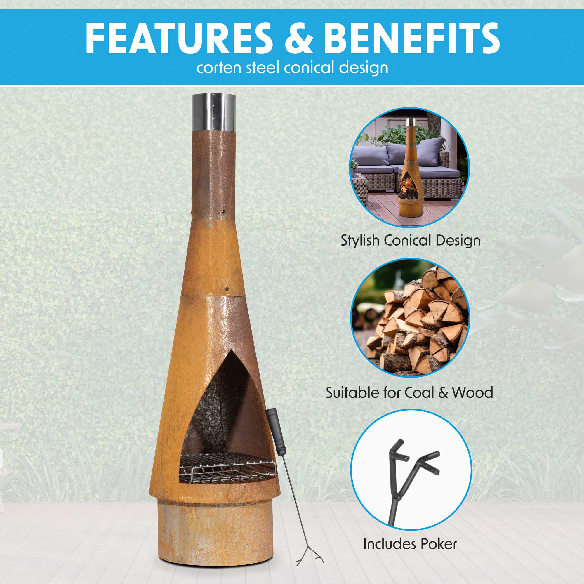 Dellonda DG110 Chimineas Action shot - features and benefits