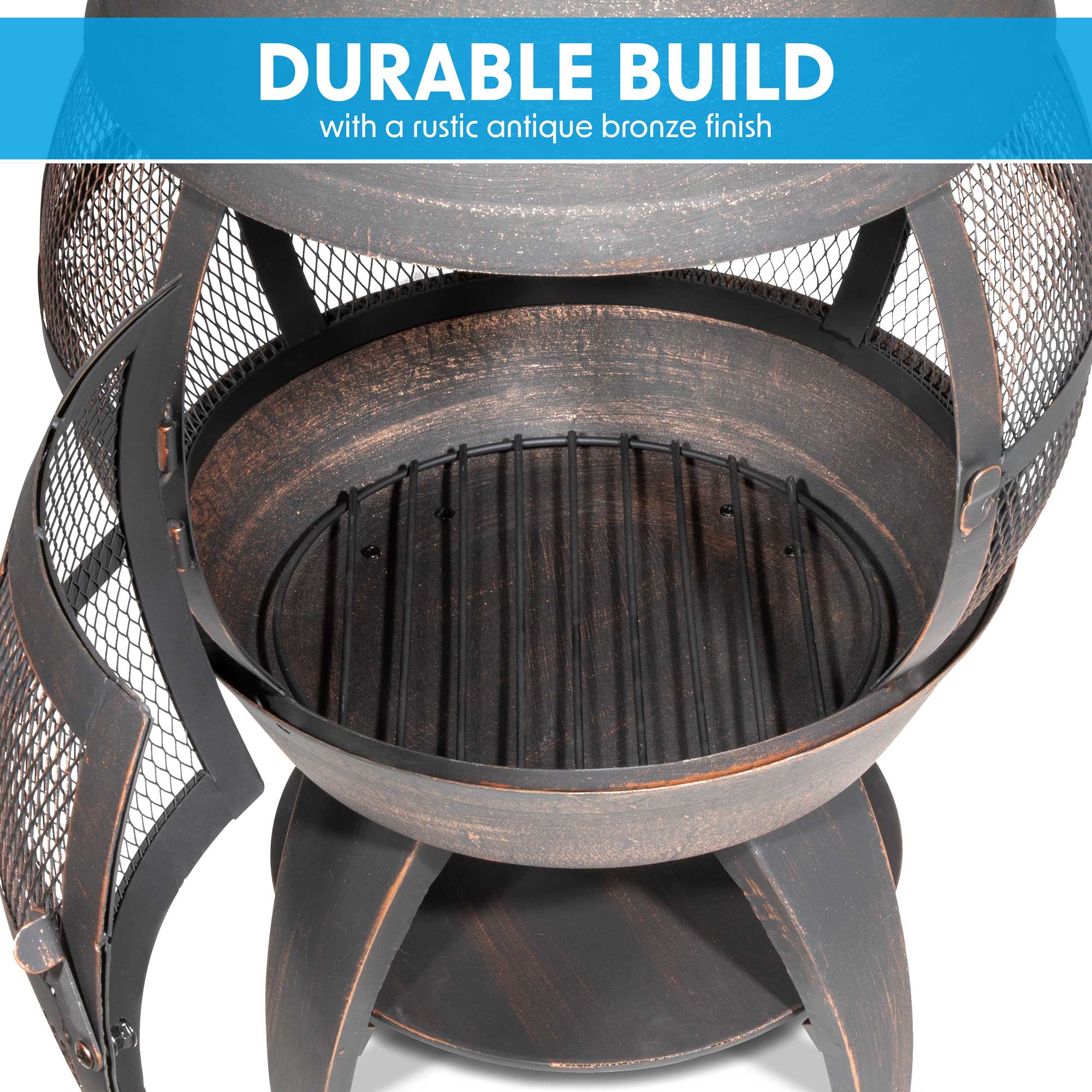 Dellonda DG112 Chimineas Action shot - durable - build - infographic