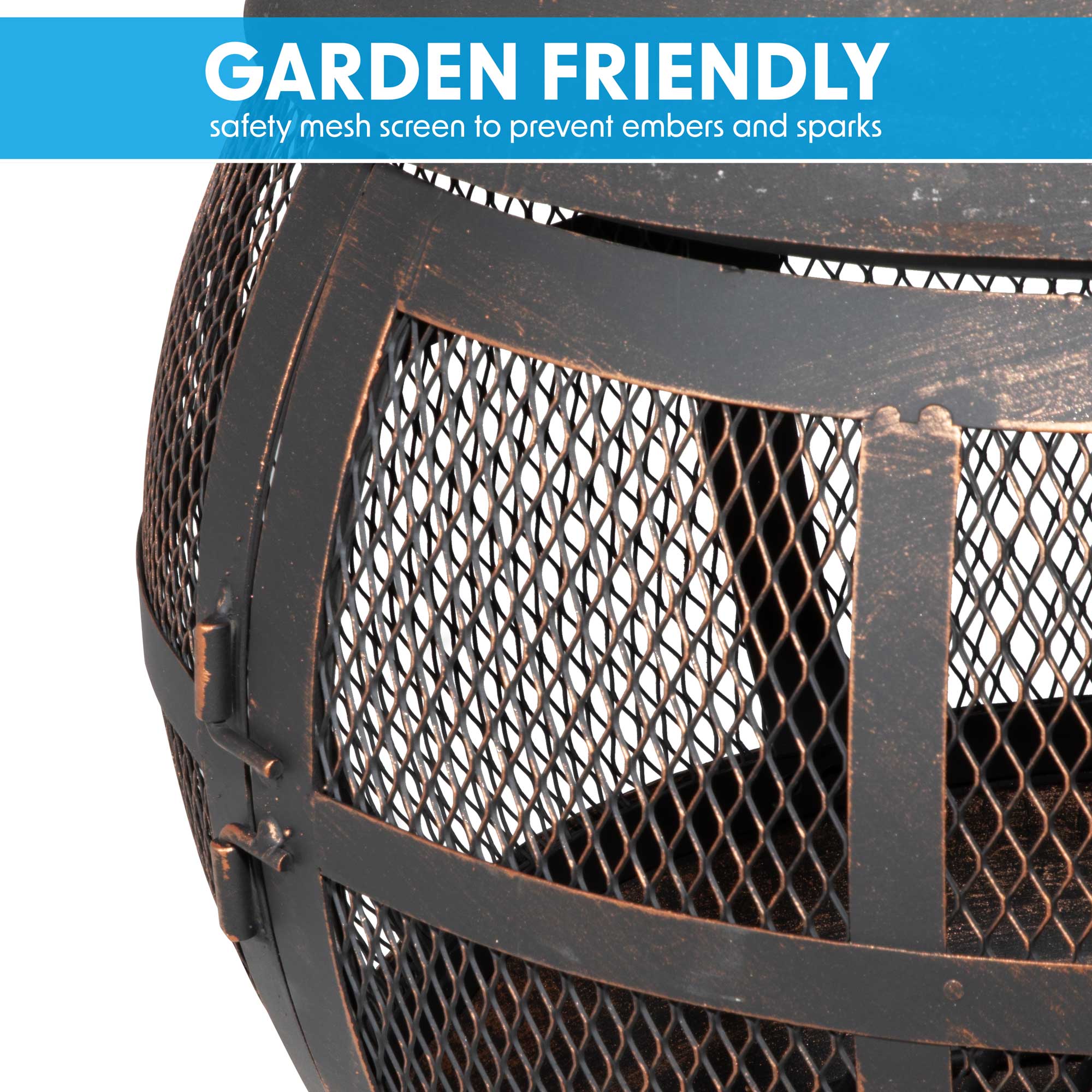 Dellonda DG112 Chimineas Action shot - mesh - infographic