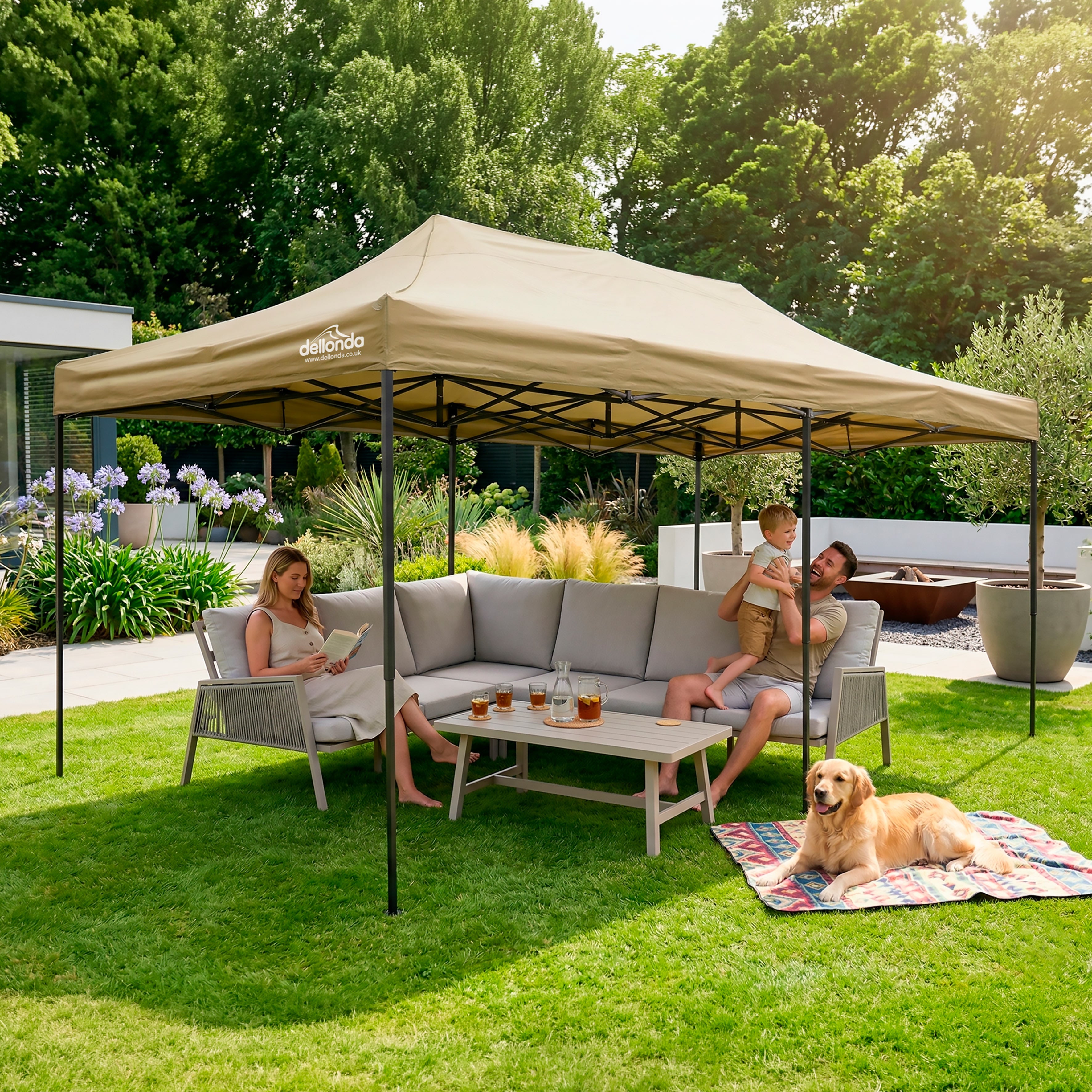 Premium 3x6m Pop-Up Gazebo, Water Resistant, Carry Bag, Stakes & Weight Bags - Beige - DG138