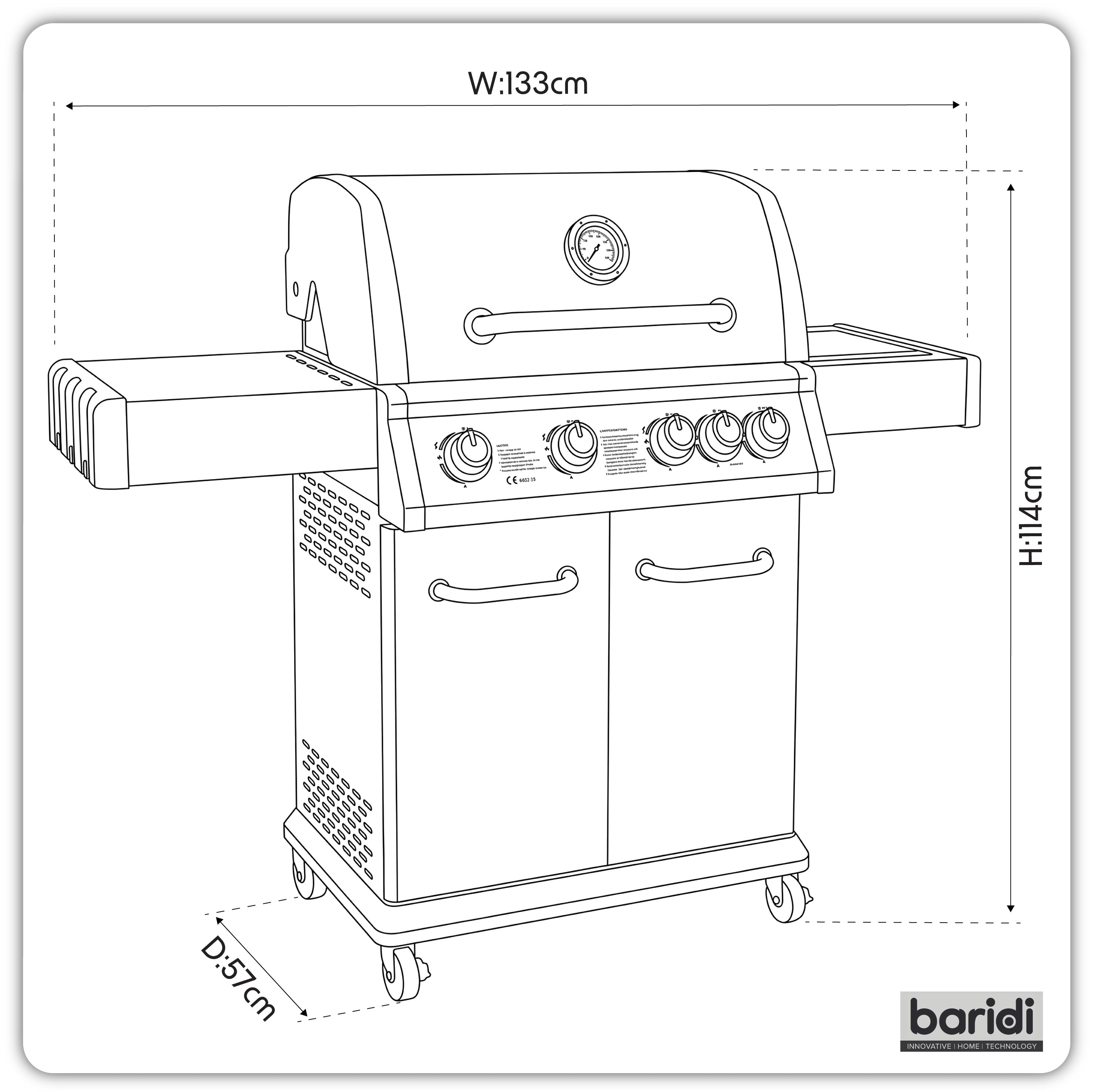 Dellonda 4+1 Burner Deluxe Gas BBQ & Water Resistant Cover, Stainless Steel - DG231
