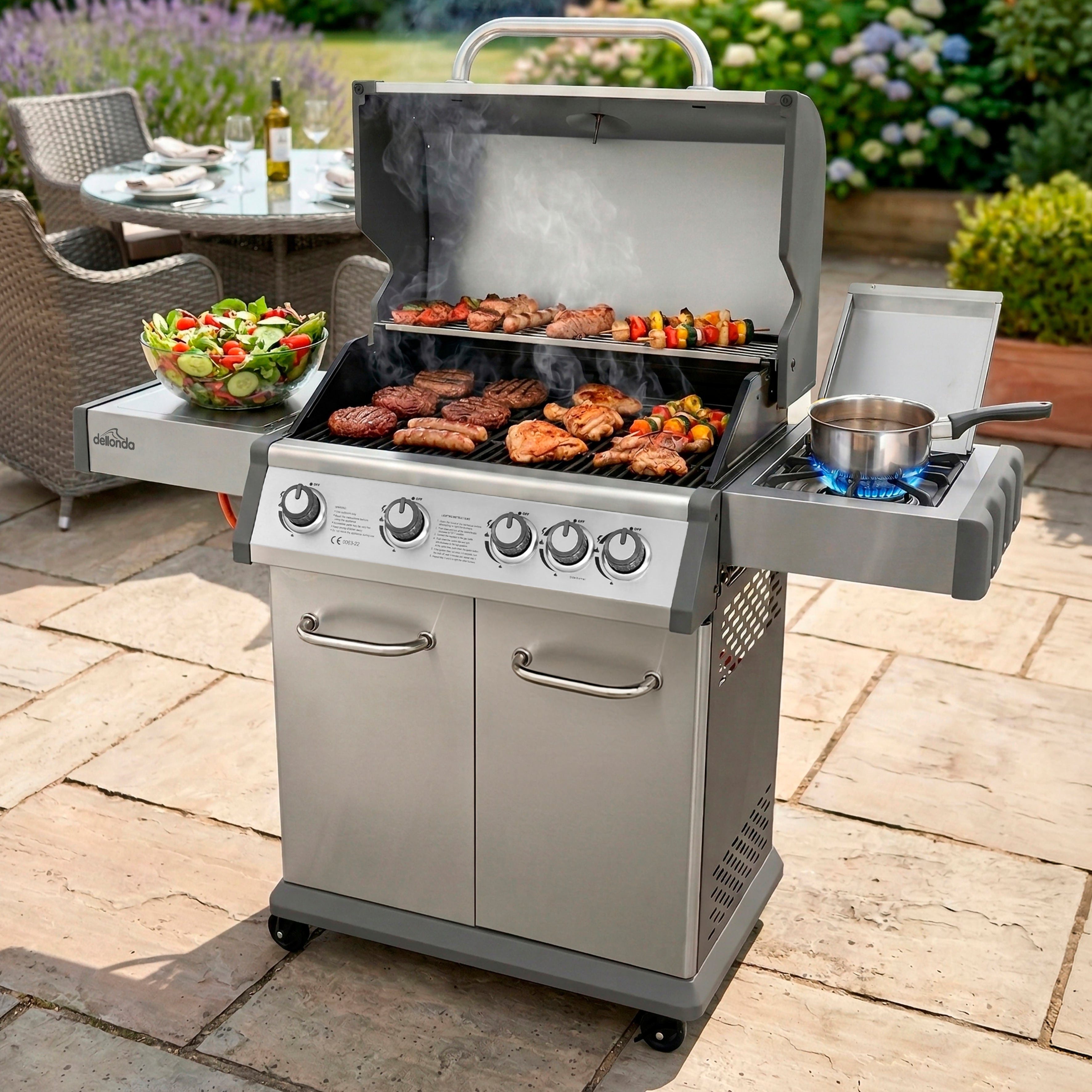 Dellonda 4+1 Burner Deluxe Gas BBQ & Water Resistant Cover, Stainless Steel - DG231