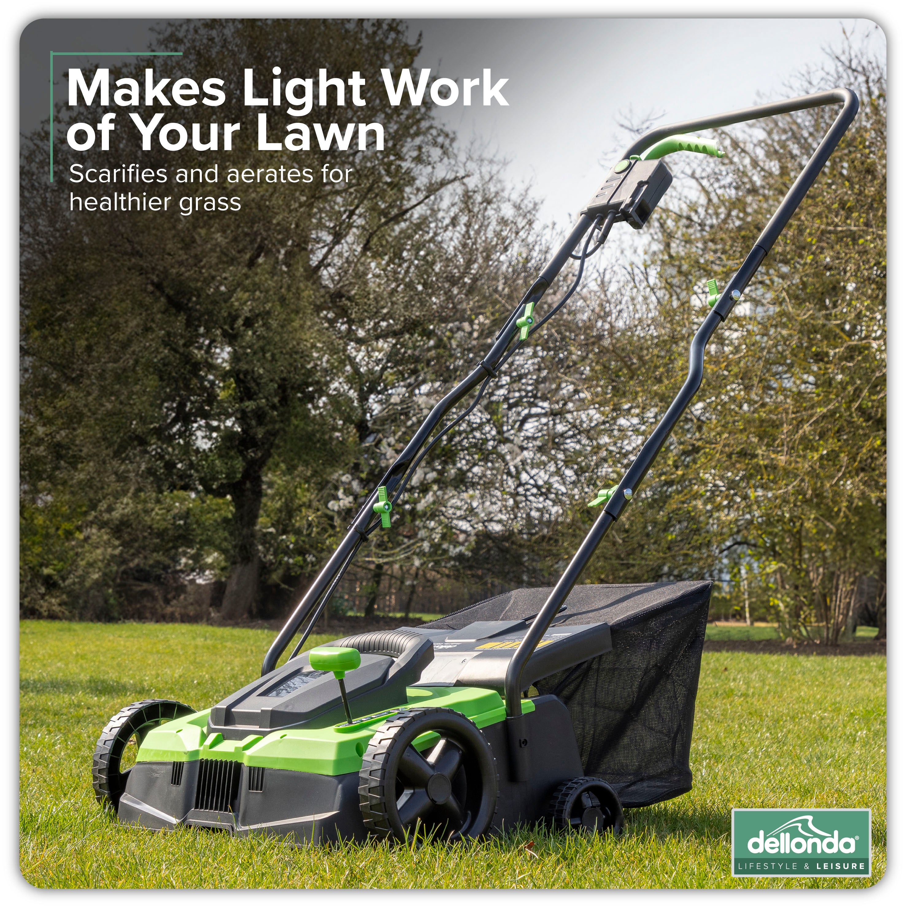 Dellonda DG216 Scarifiers Action shot - infographic - lifestyle