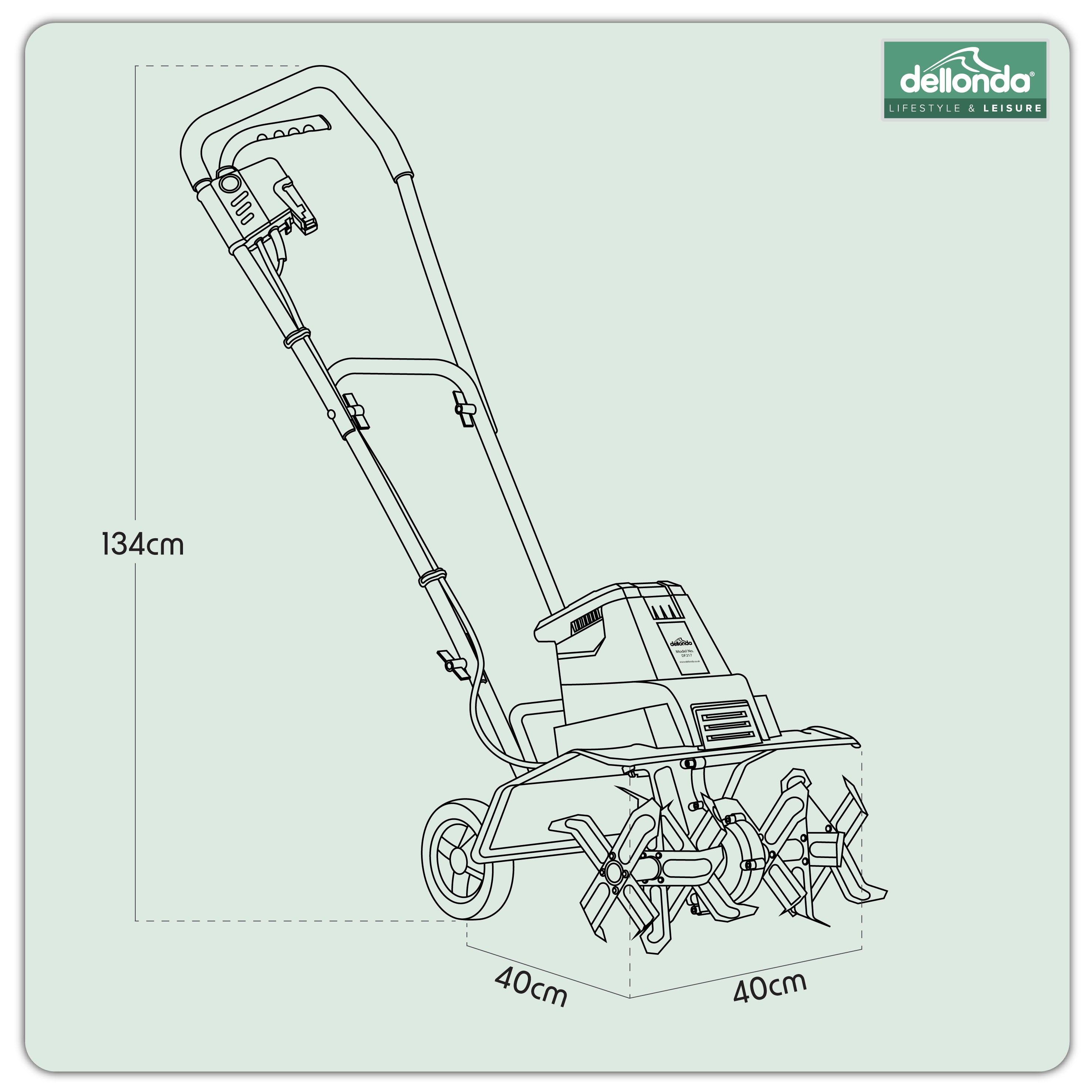 Dellonda DG217 Tillers Action shot - dimension diagram