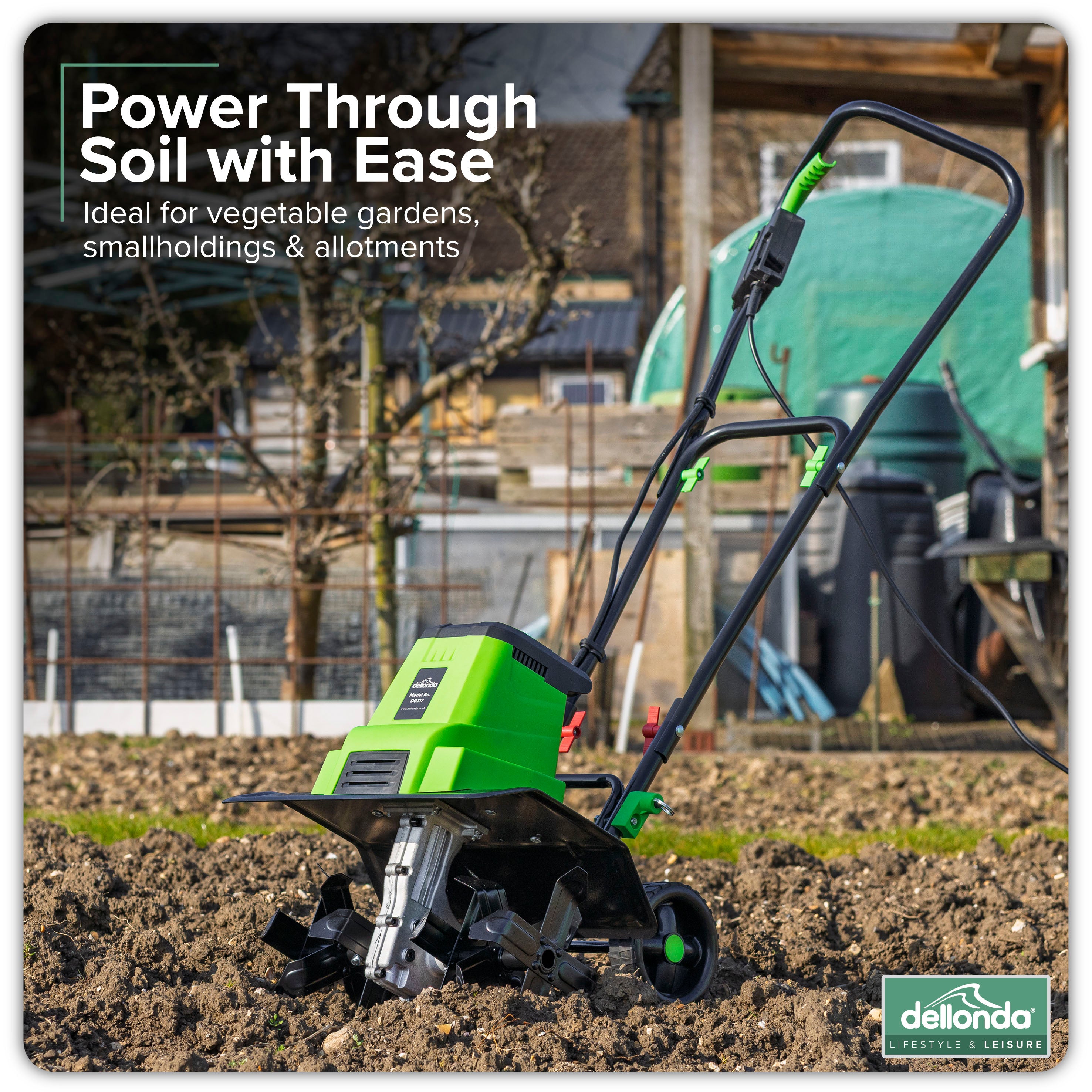 Dellonda DG217 Tillers Action shot - infographic - lifestyle