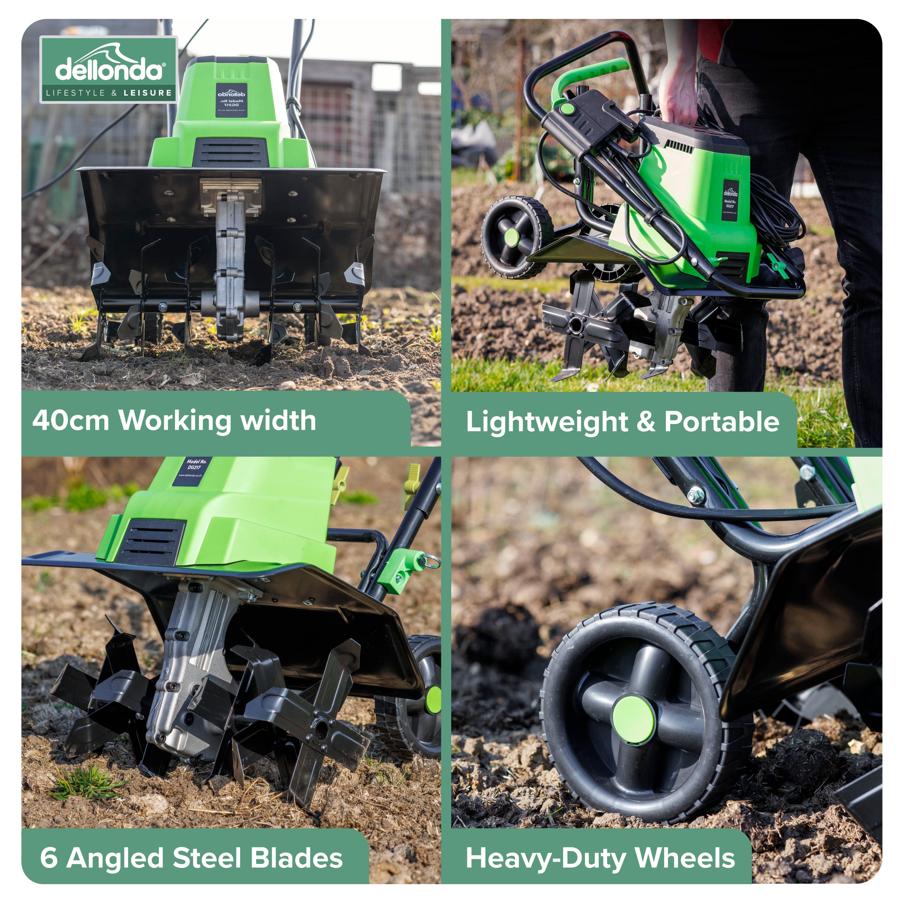 Dellonda DG217 Tillers Action shot - infographic - multi - image