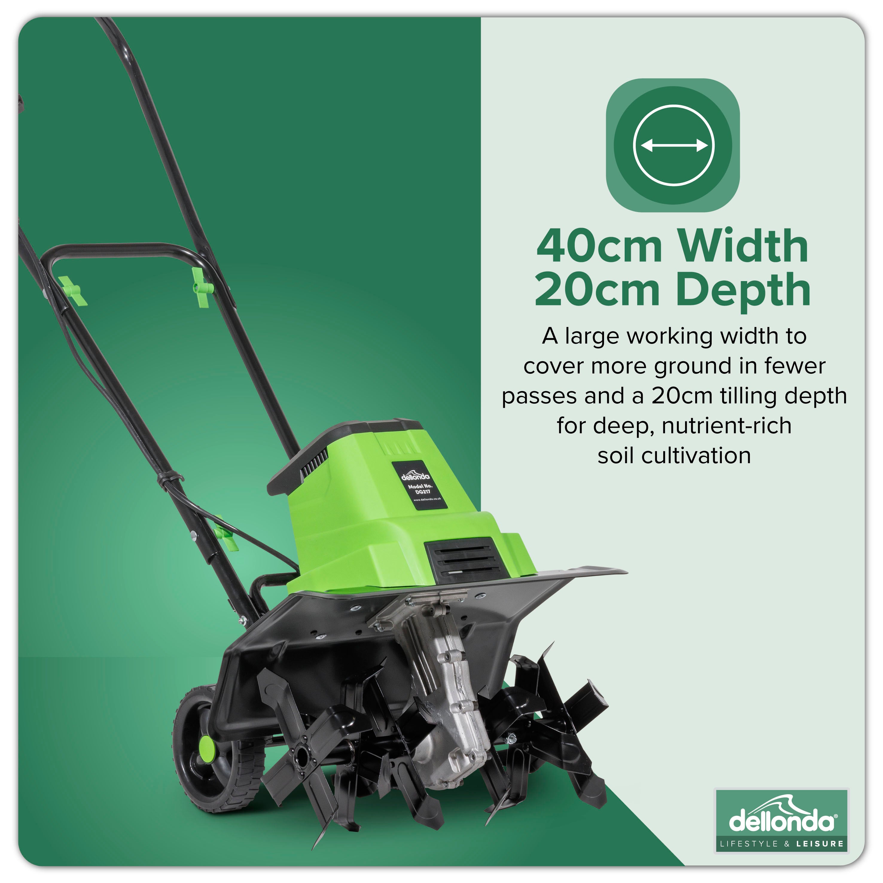 Dellonda DG217 Tillers Action shot - infographic - summary - 2nd perspective