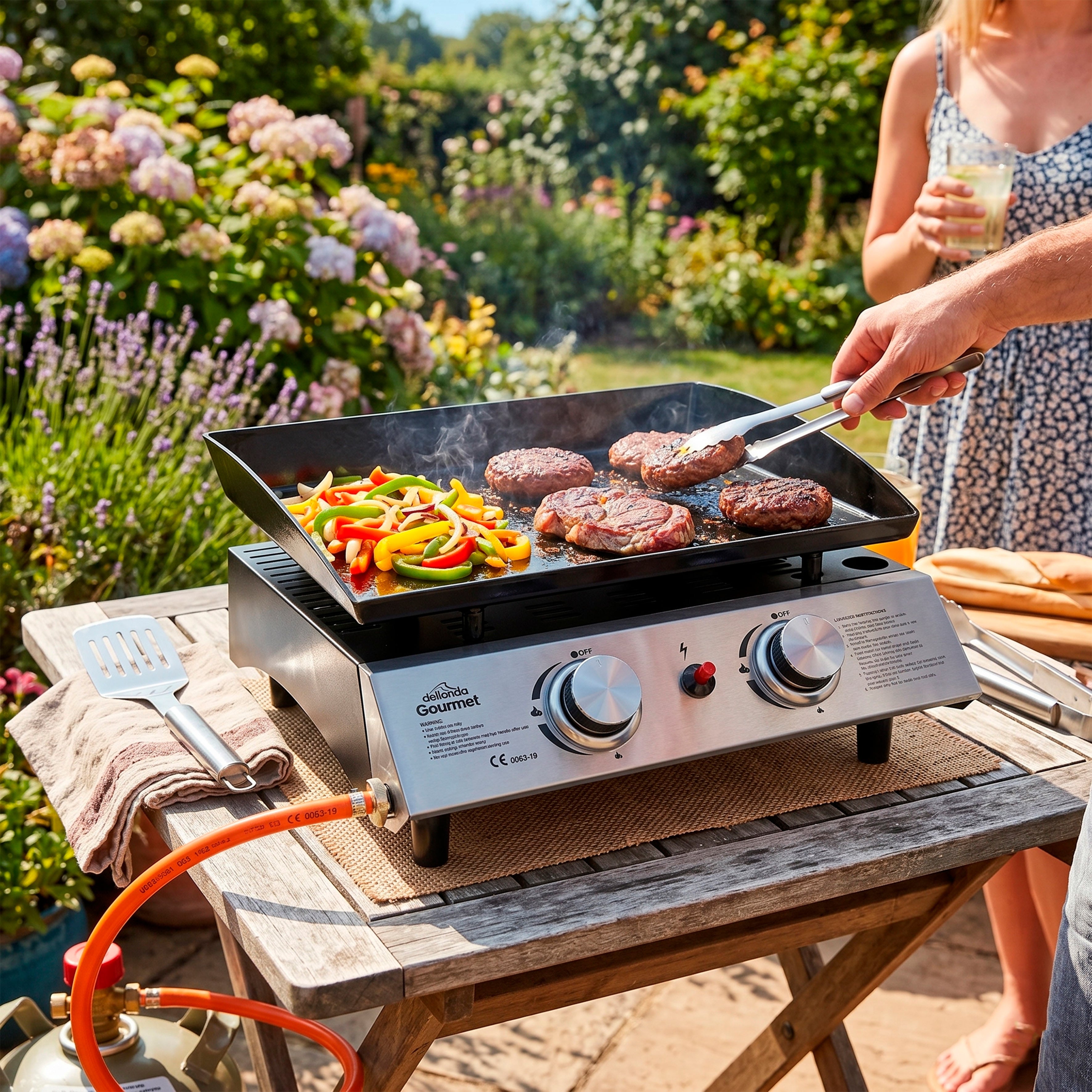 2 Burner Portable Gas Plancha 5kW BBQ Griddle, Stainless Steel - DG21