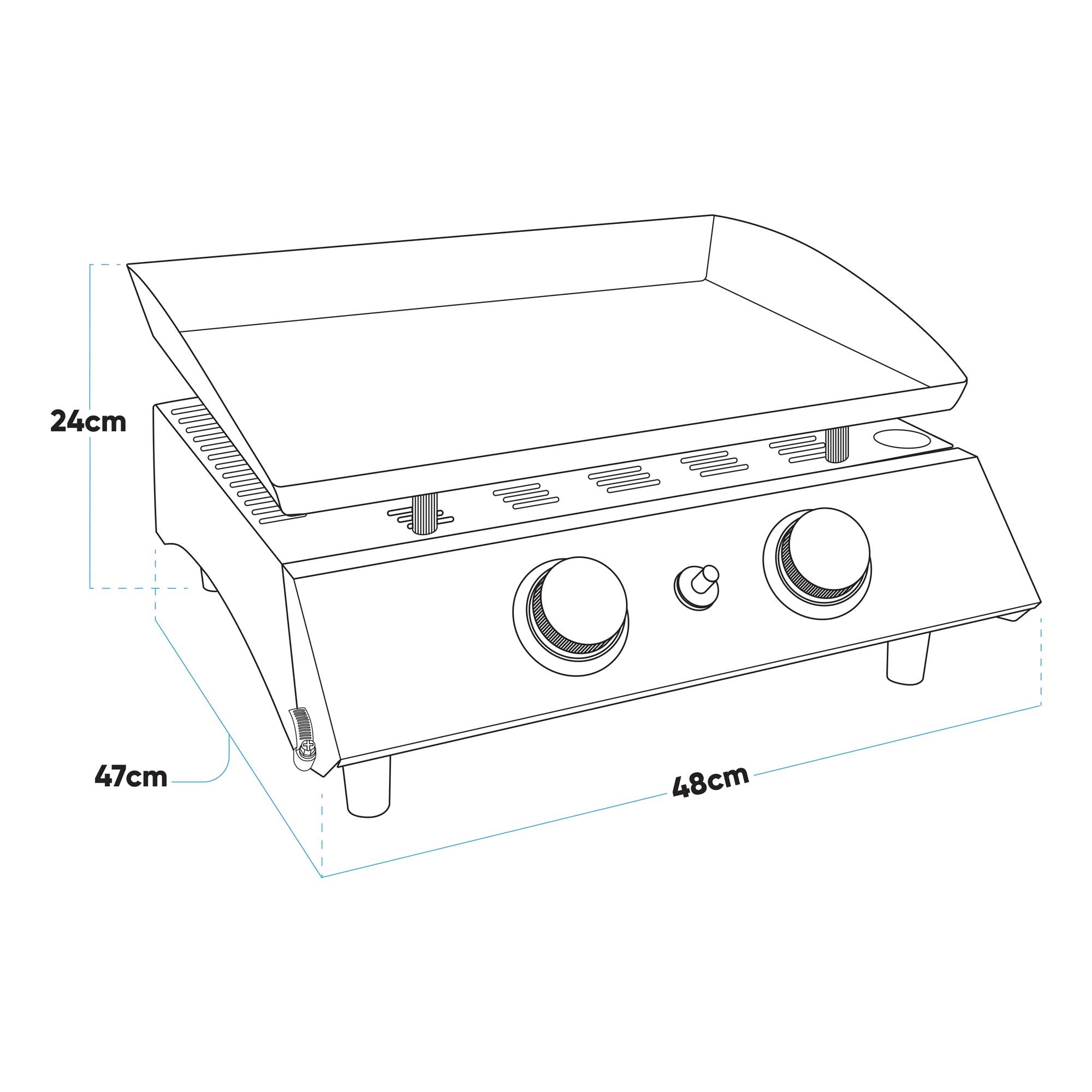 Dellonda DG21 Plancha Grills Action shot - dimension diagram