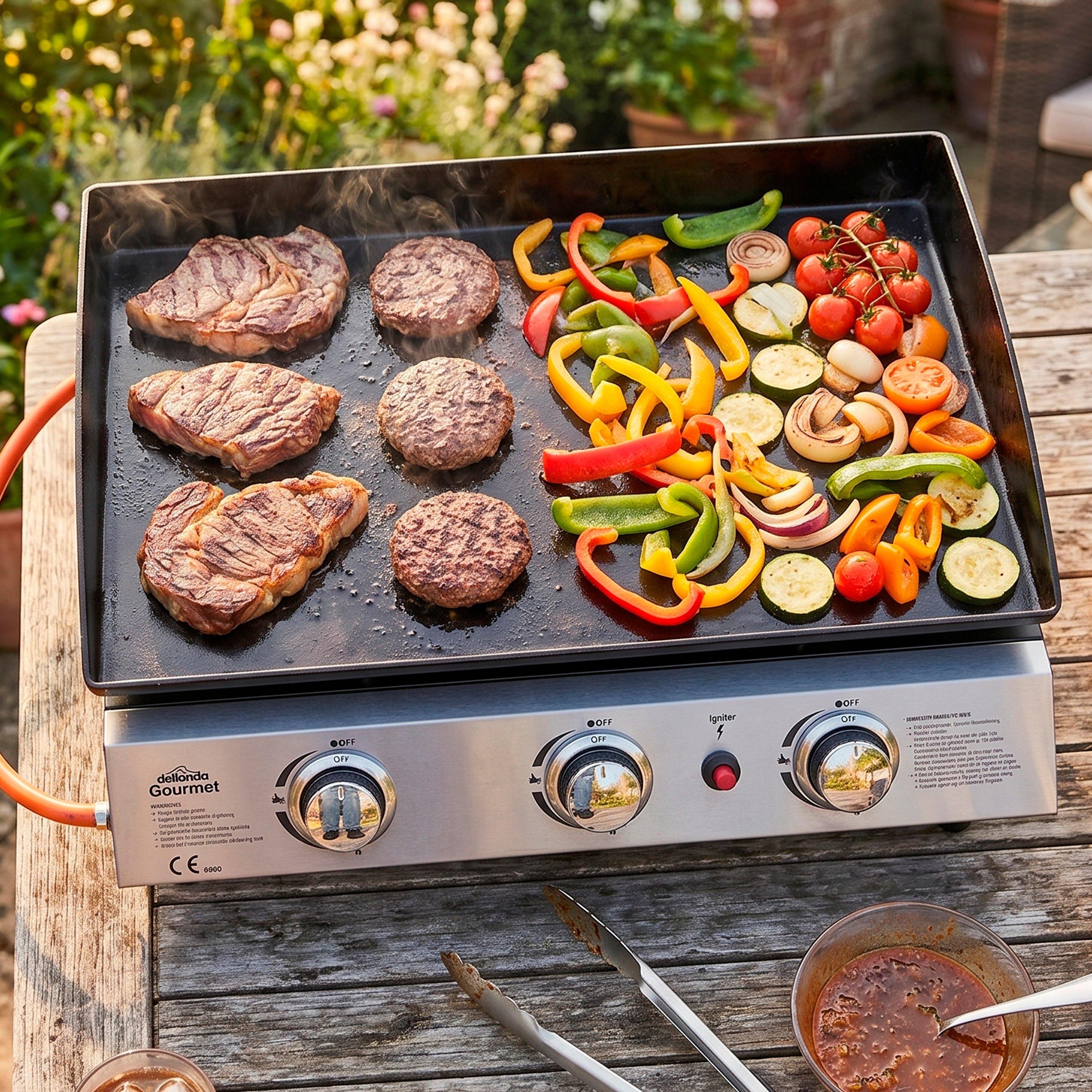 3 Burner Portable Gas Plancha 7.5kW BBQ Griddle, Stainless Steel - DG22