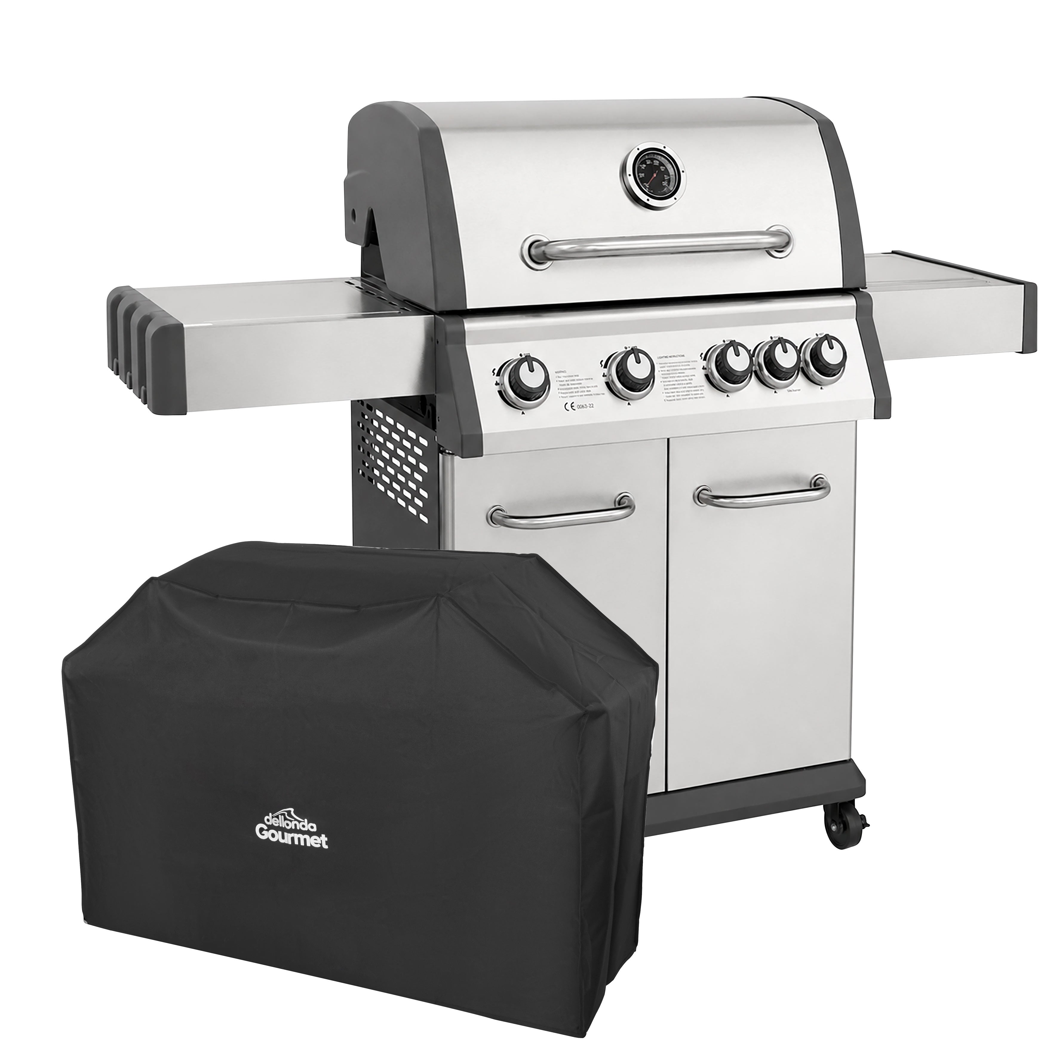 Dellonda 4+1 Burner Deluxe Gas BBQ & Water Resistant Cover, Stainless Steel - DG231