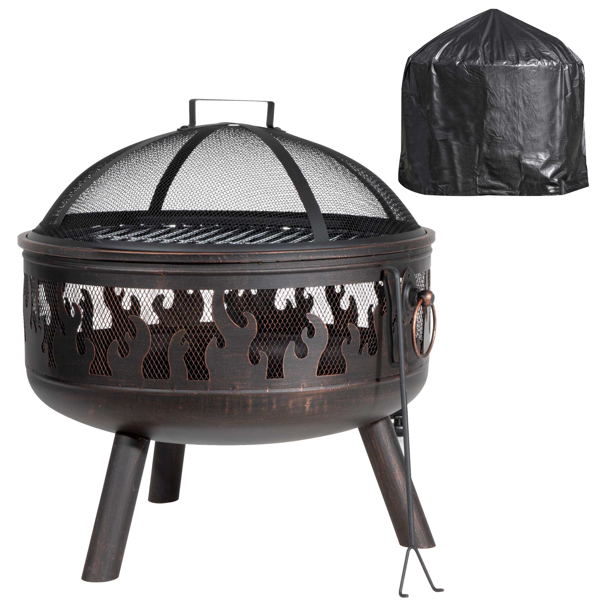Deluxe Firepit, Fireplace, Outdoor Heater with Cooking Grill, Safety S