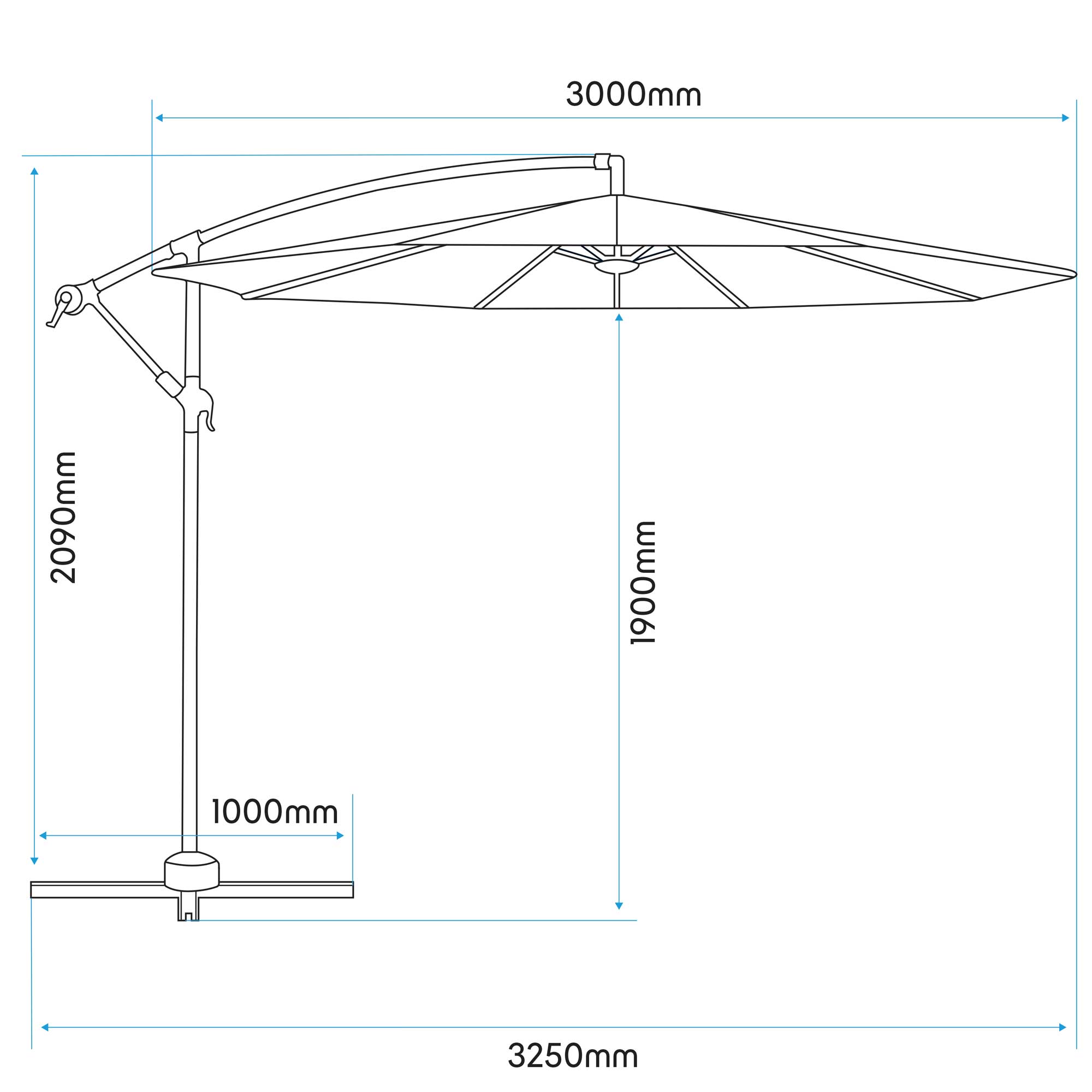 Dellonda DG264 Parasols Action shot - dimensions
