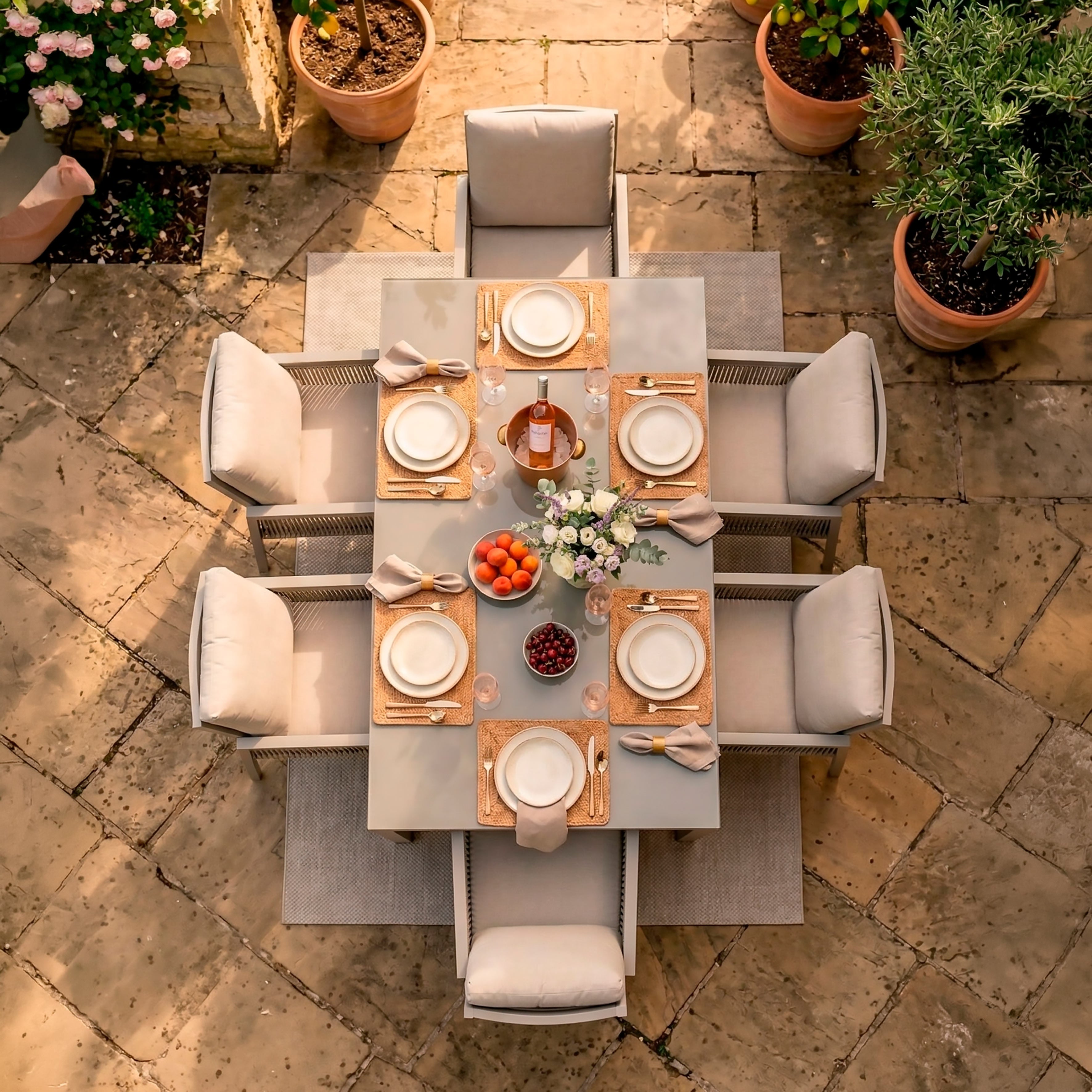 Fusion 7 Piece Outdoor Dining Set with Weatherproof Aluminium Frame, Light Grey - DG274