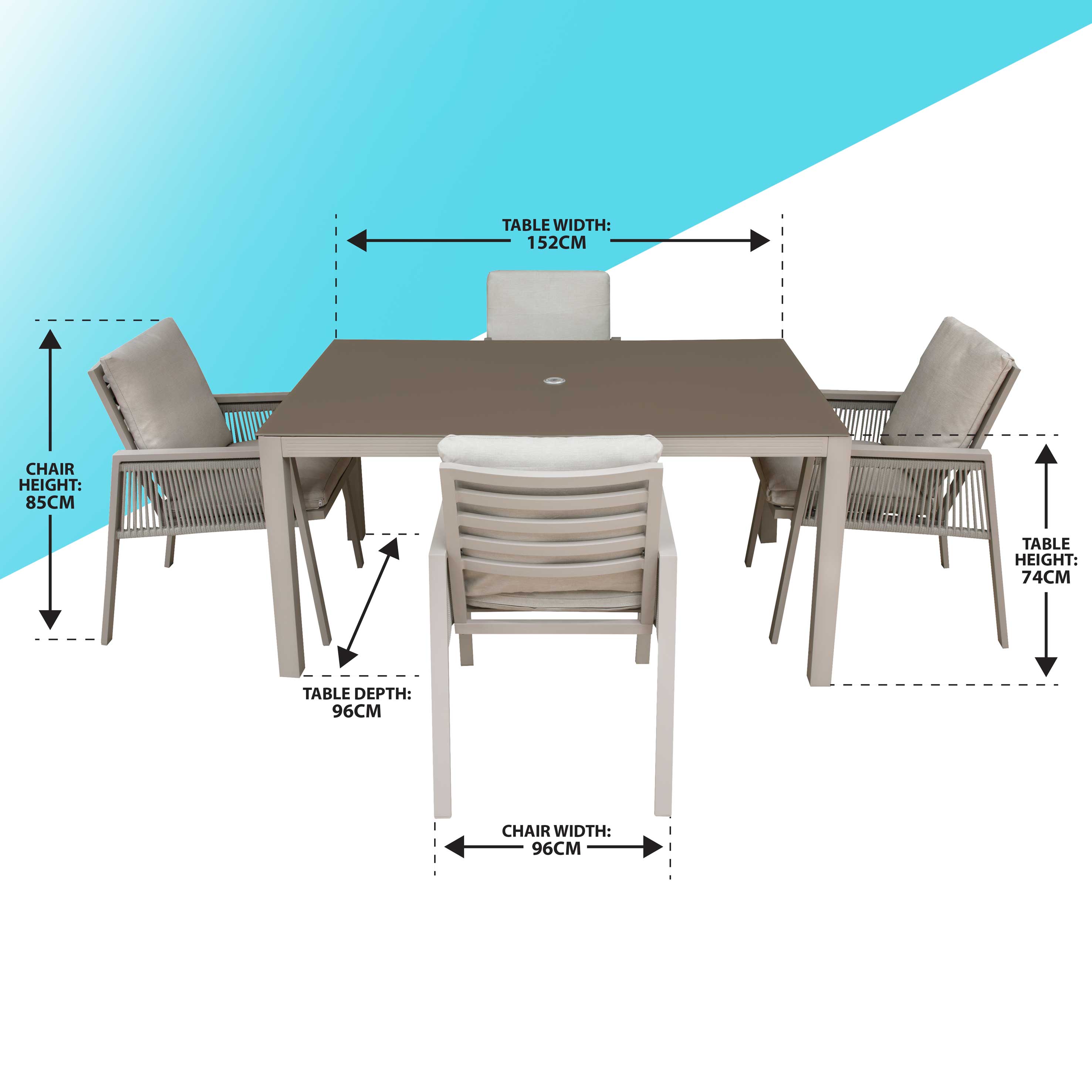 Dellonda DG275 Dining Sets Action shot - dimensions