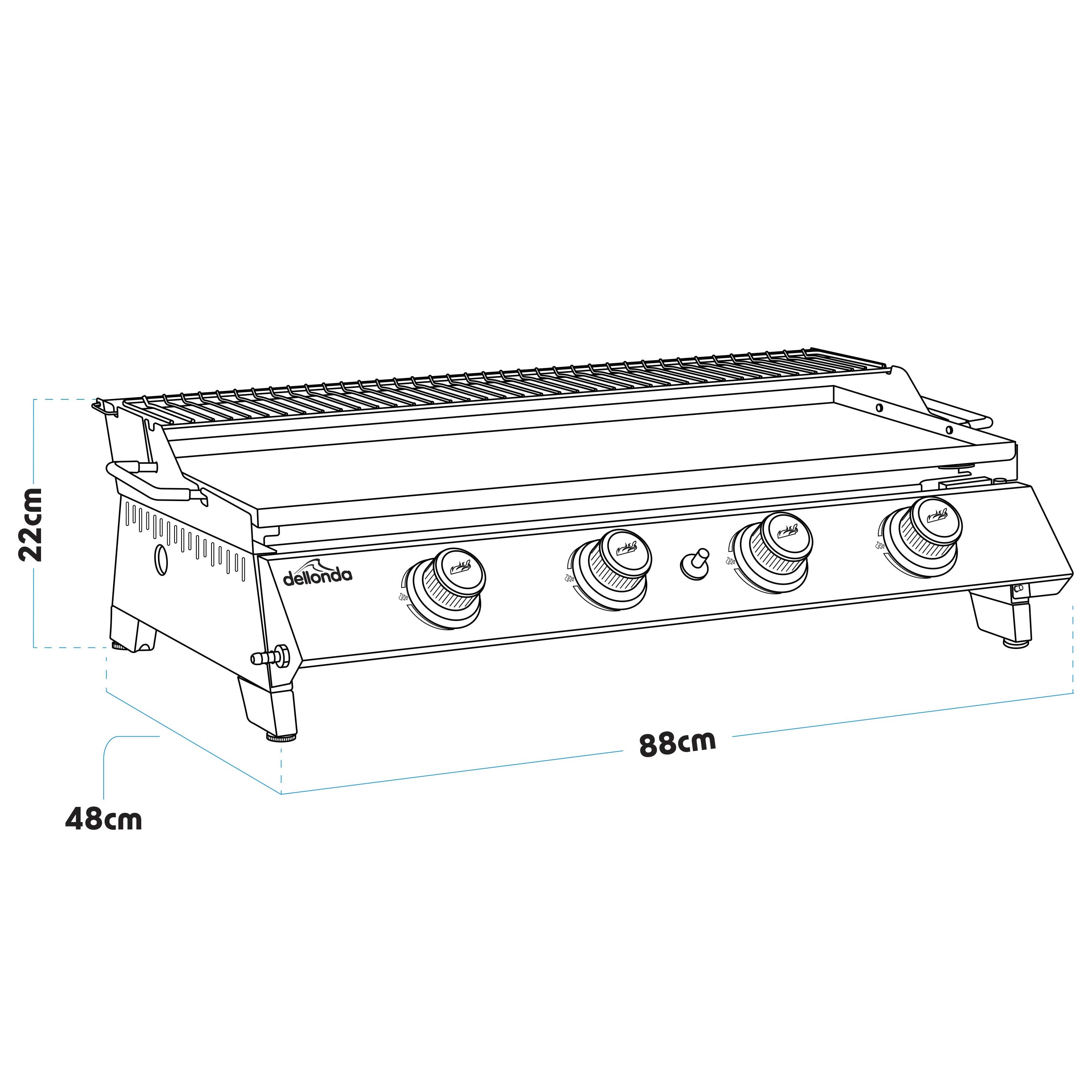 Dellonda DG277 Plancha Grills Action shot - dimension diagram