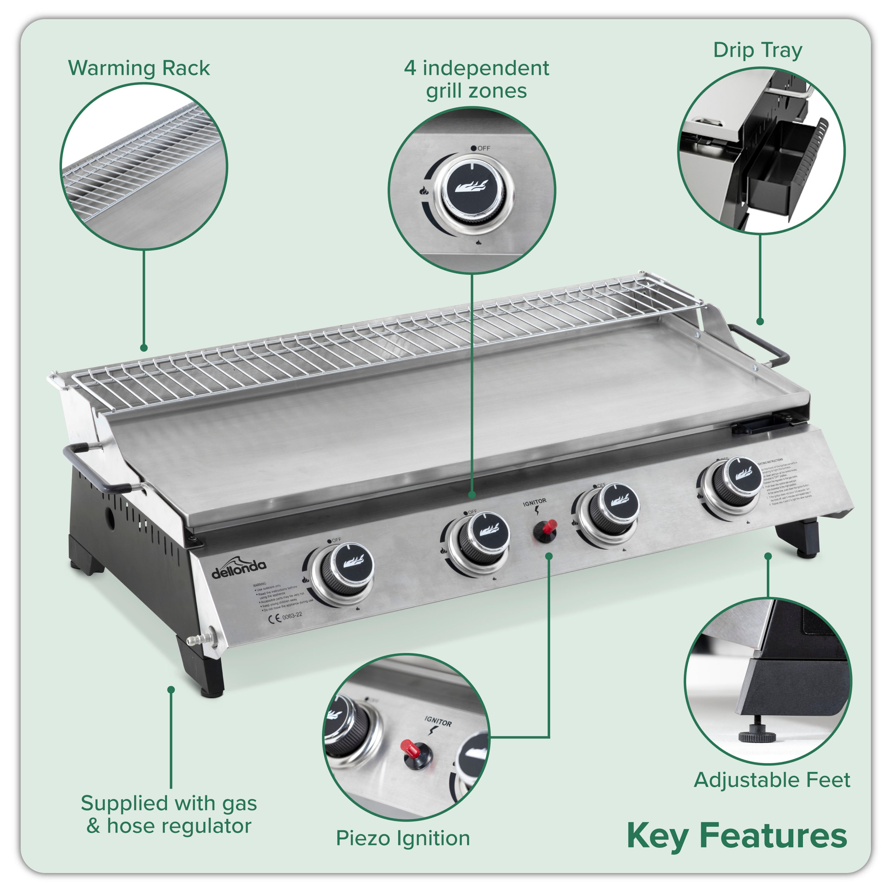 Dellonda DG277 Plancha Grills Action shot - key - features
