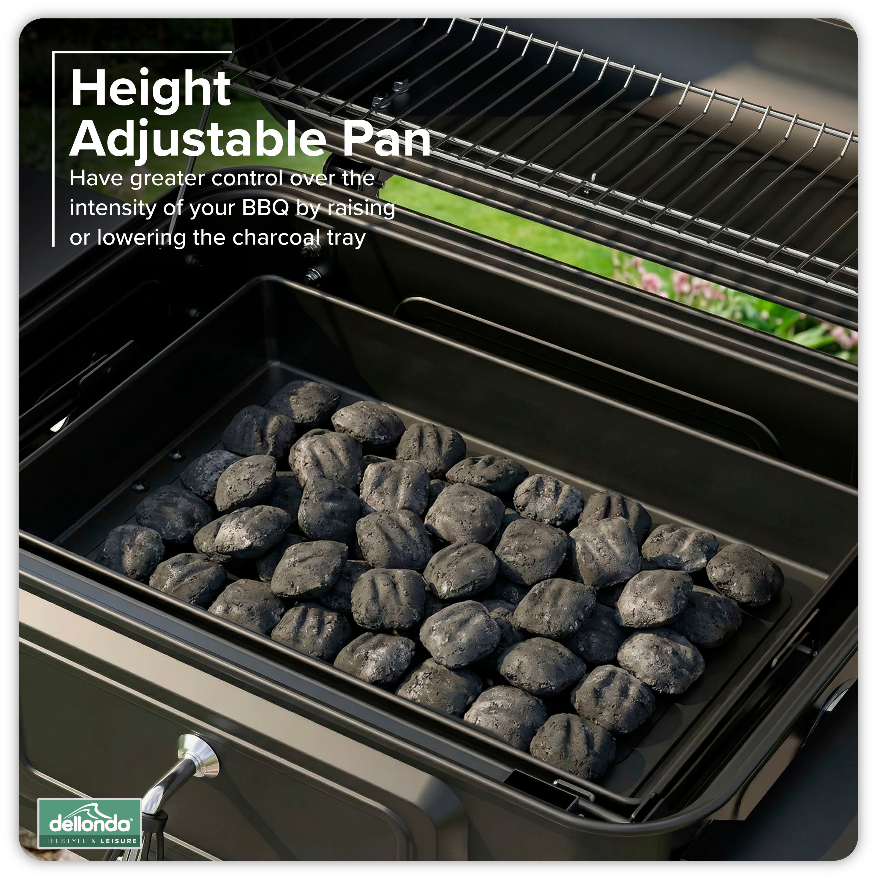 Charcoal Grill BBQ Smoker and Trolley with 2 Side Shelves, Black - DG283