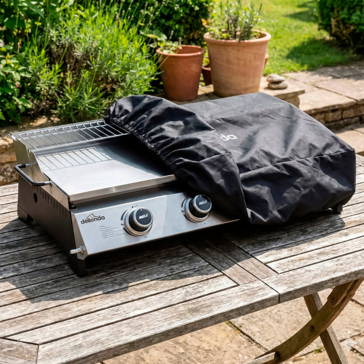 4 Burner Portable Gas Plancha with Warming Rack 10kW & Heavy Duty Cover - DG311