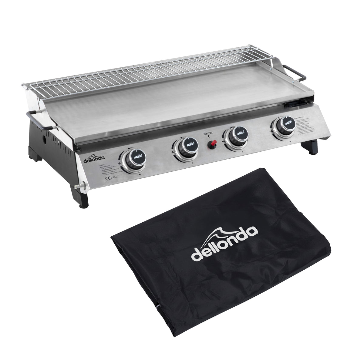 4 Burner Portable Gas Plancha with Warming Rack 10kW & Heavy Duty Cover - DG311