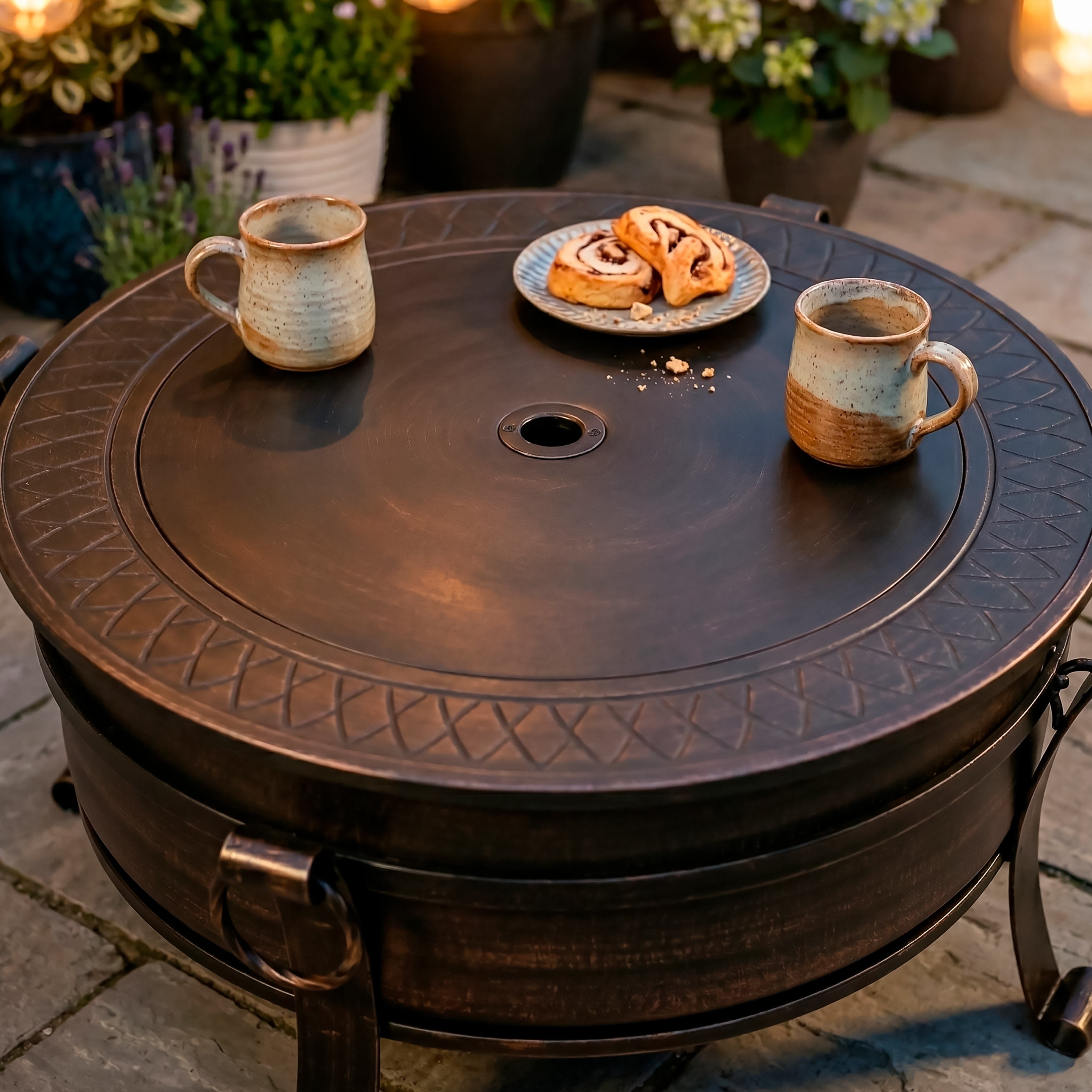 30" Deluxe 2-in-1 Outdoor Fire Pit & Coffee Table, Antique Bronze Effect & Drawstring Cover - DG237