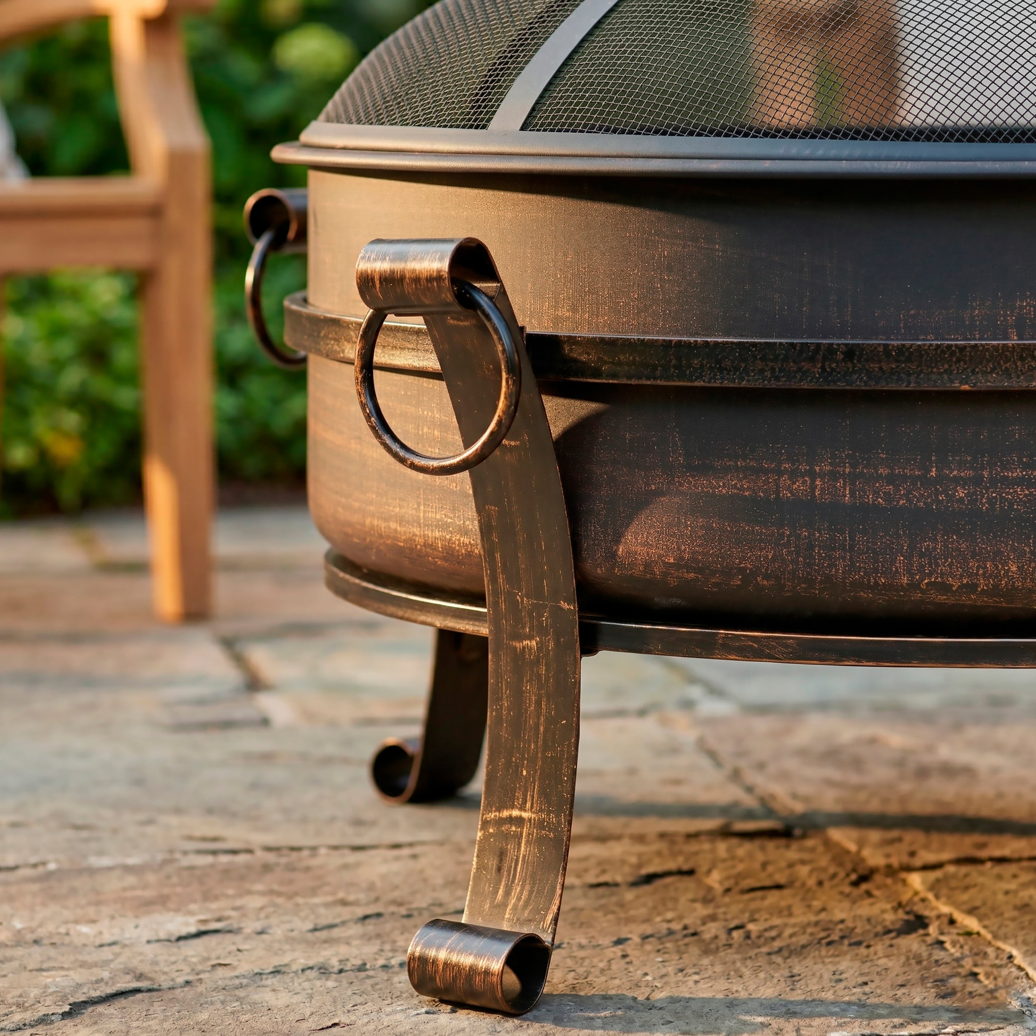 30" Deluxe 2-in-1 Outdoor Fire Pit & Coffee Table, Antique Bronze Effect & Drawstring Cover - DG237