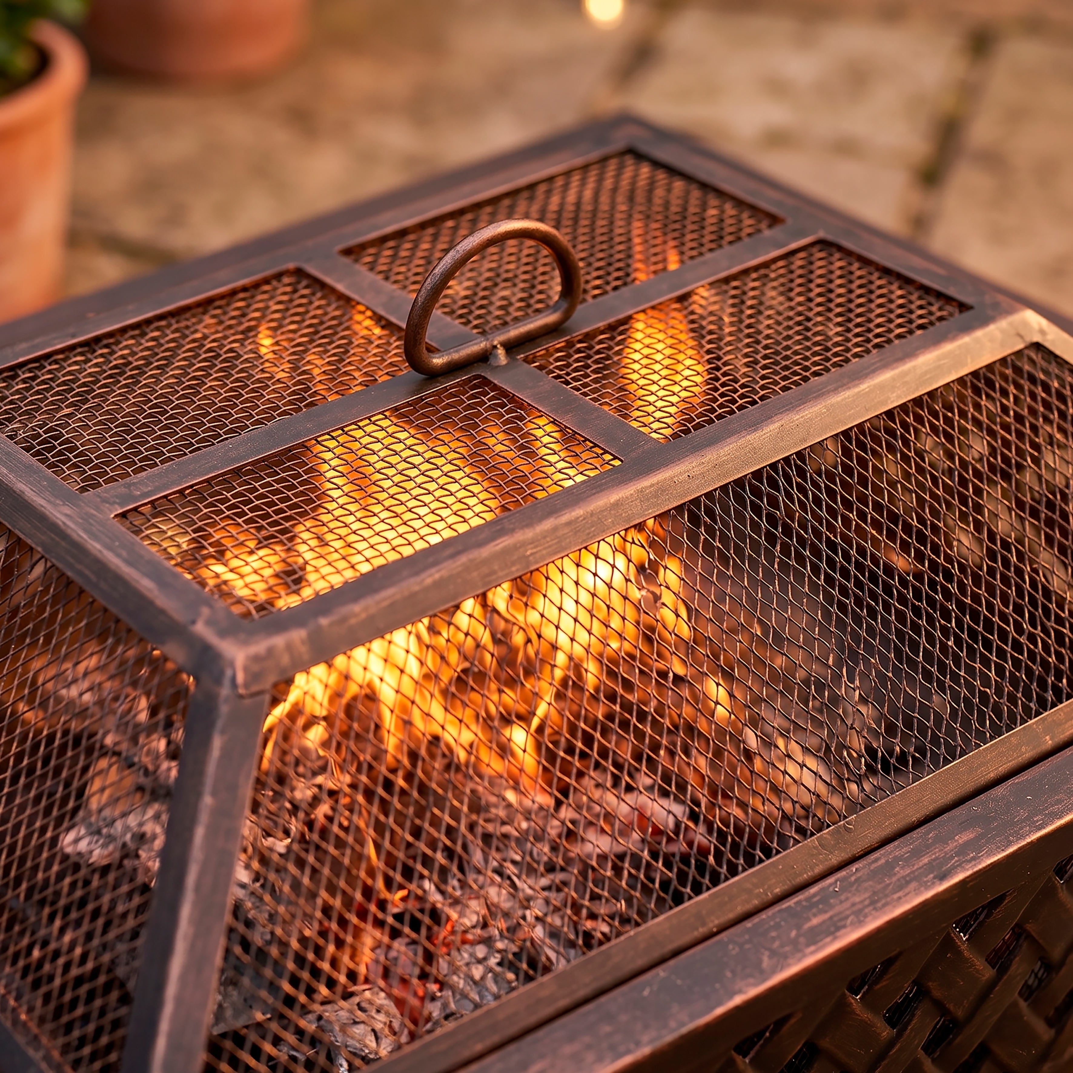 35" Rectangular Outdoor Fire Pit, Antique Bronze Effect - DG44