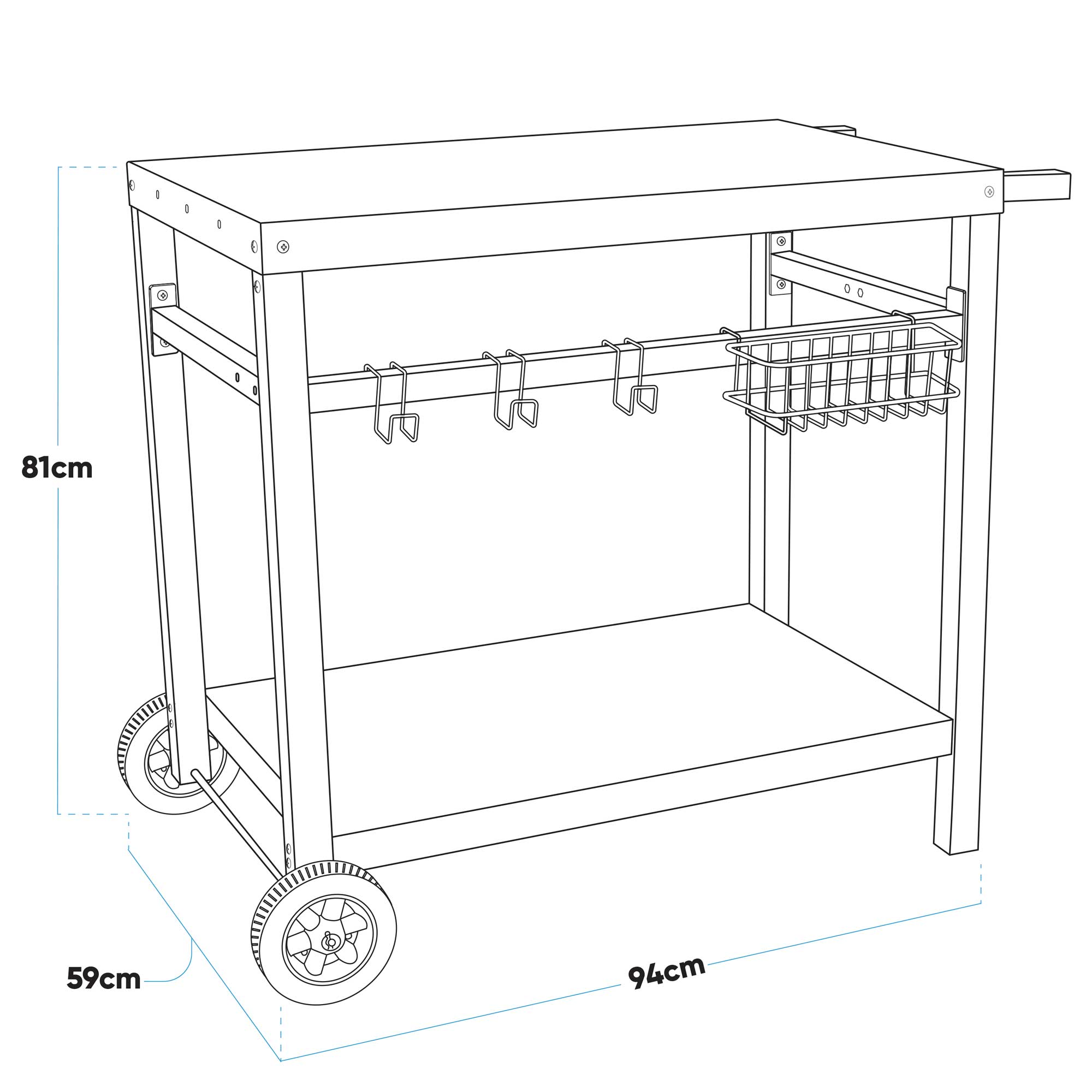 Dellonda DG45 Barbecue Trolley Action shot - dimension diagram