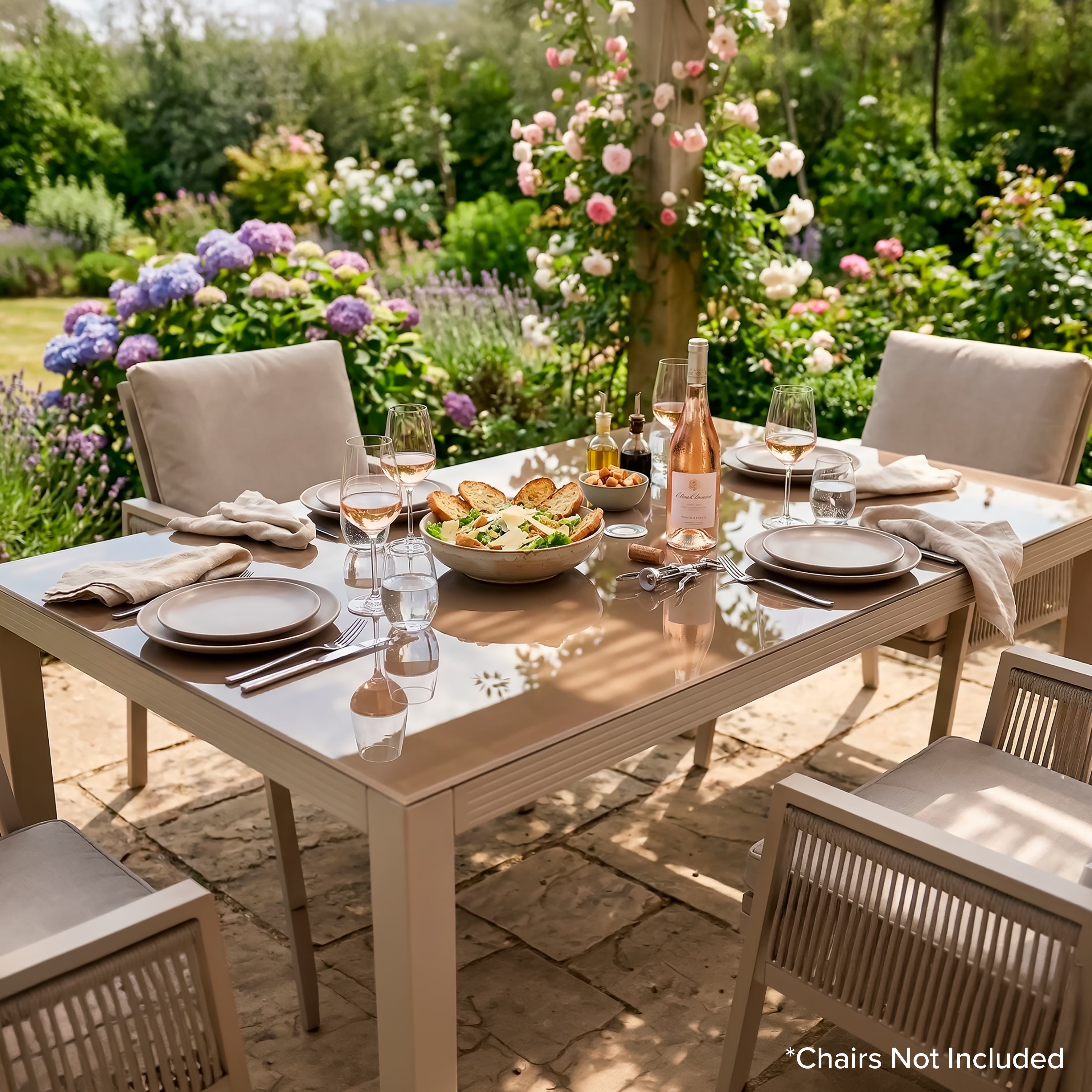 Fusion Aluminium Garden Dining Table with Tempered Glass & Parasol Hole - Light Grey - DG51