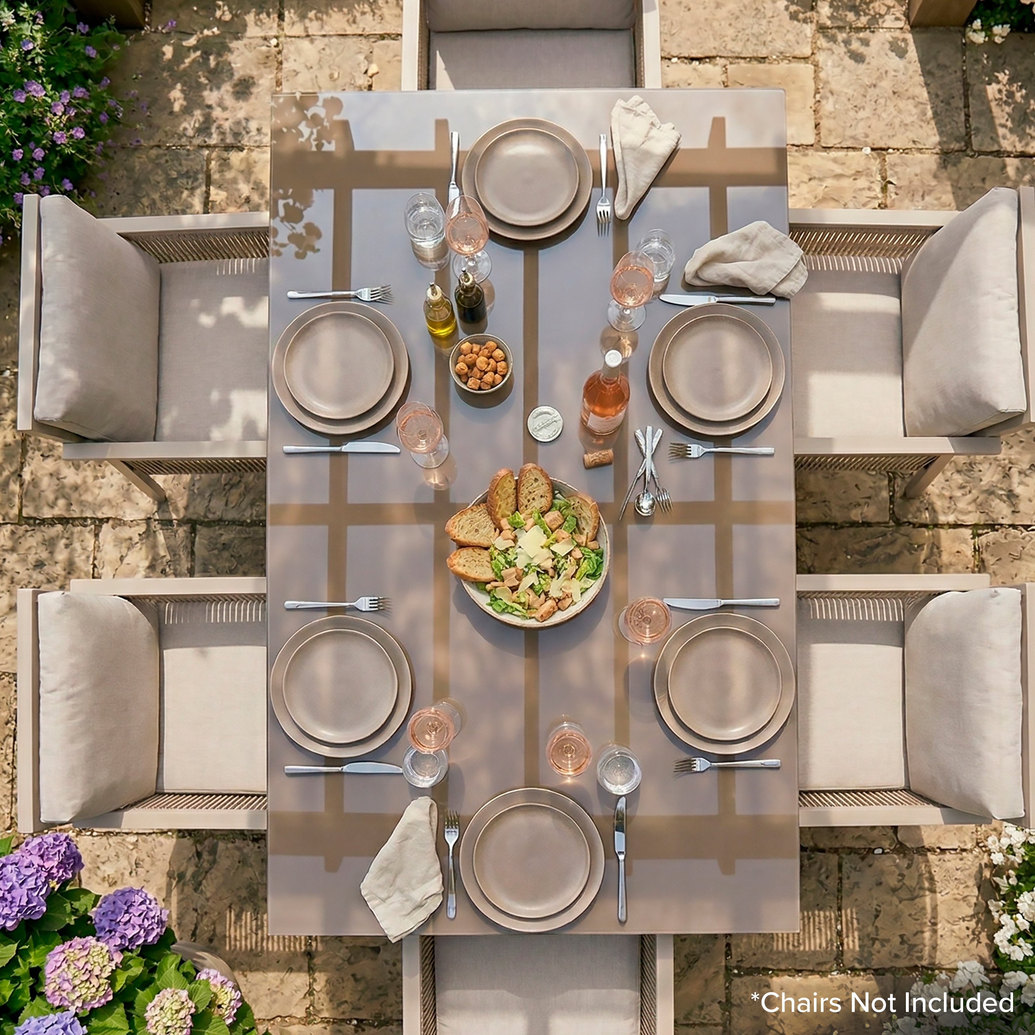 Fusion Aluminium Garden Dining Table with Tempered Glass & Parasol Hole - Light Grey - DG51