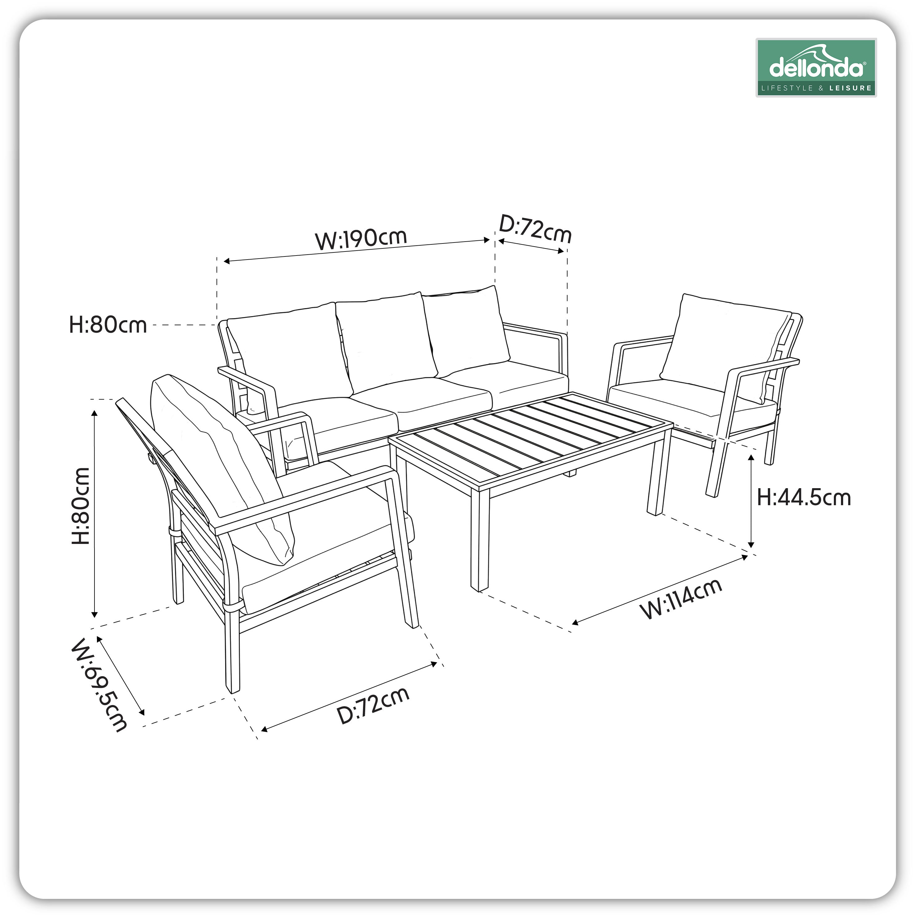 Kyoto 4 Piece Aluminium Outdoor Sofa & Coffee Table Set, White - DG52