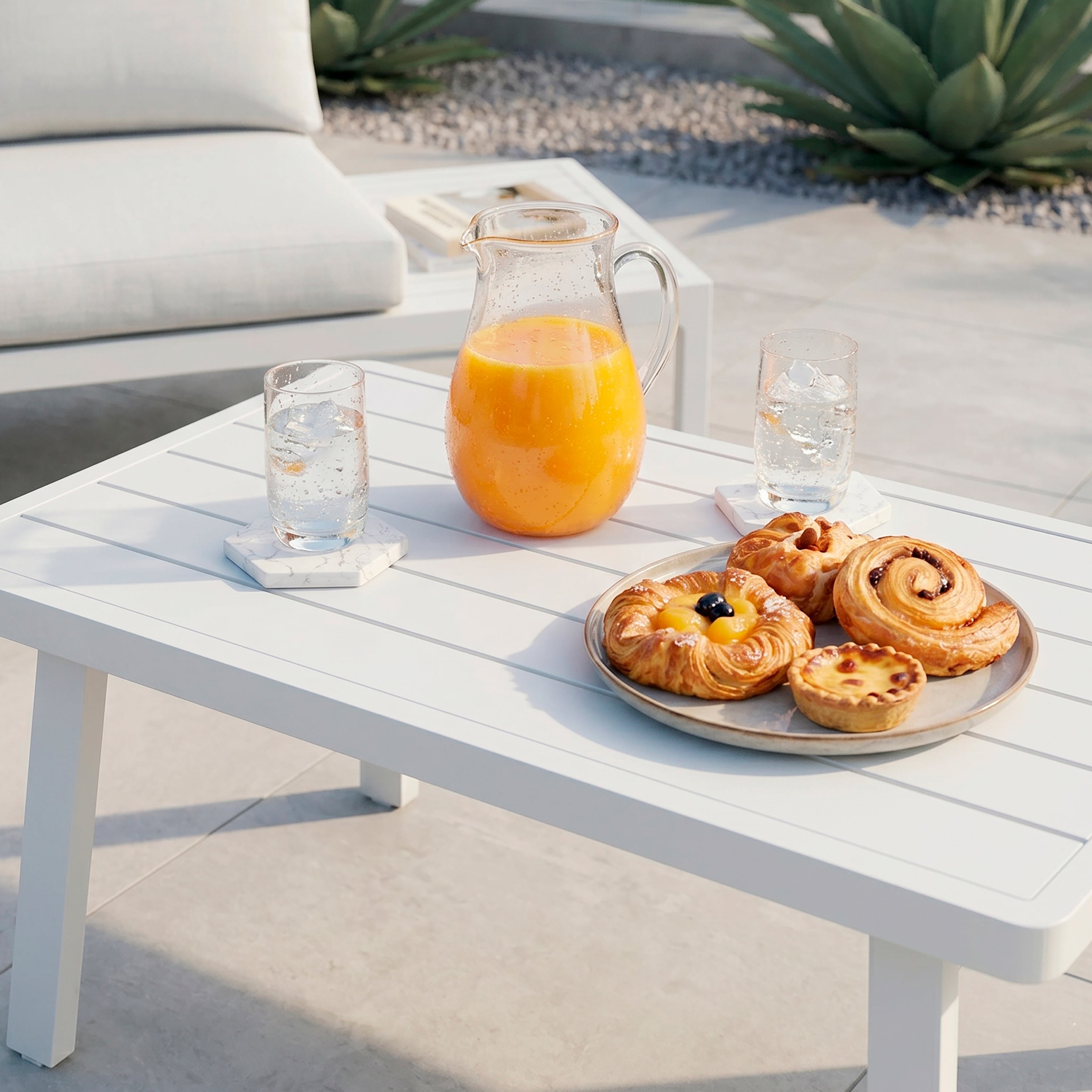 Kyoto 3 Piece Outdoor Corner Sofa & Coffee Table Set, White - DG53