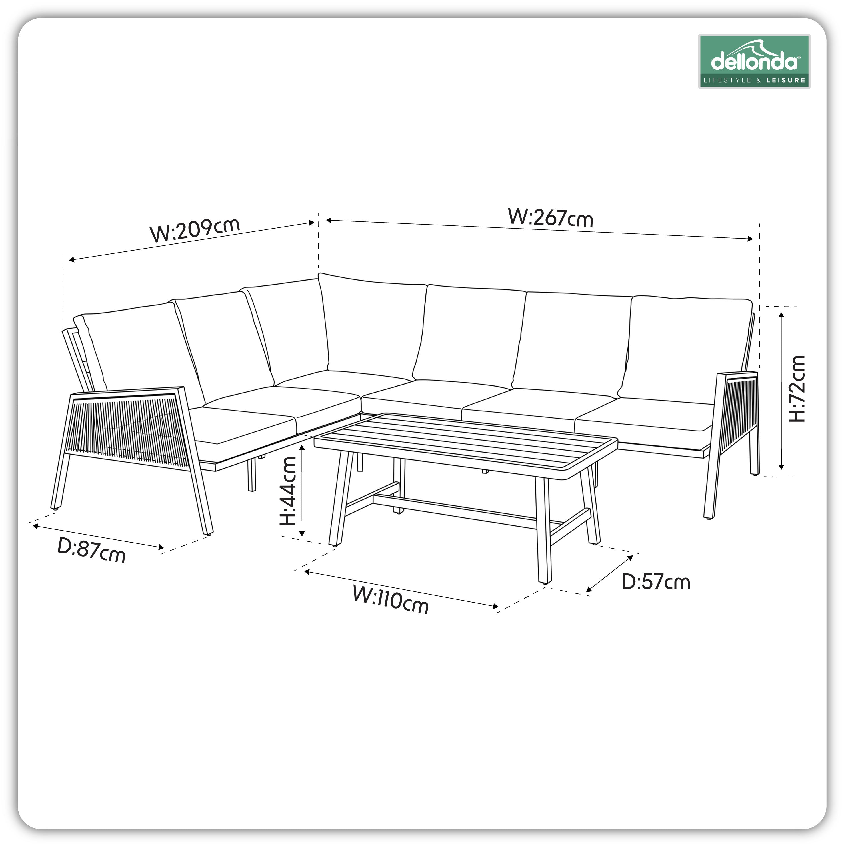 Fusion 4 Piece Outdoor Aluminium Corner Sofa Set, Light Grey - DG57