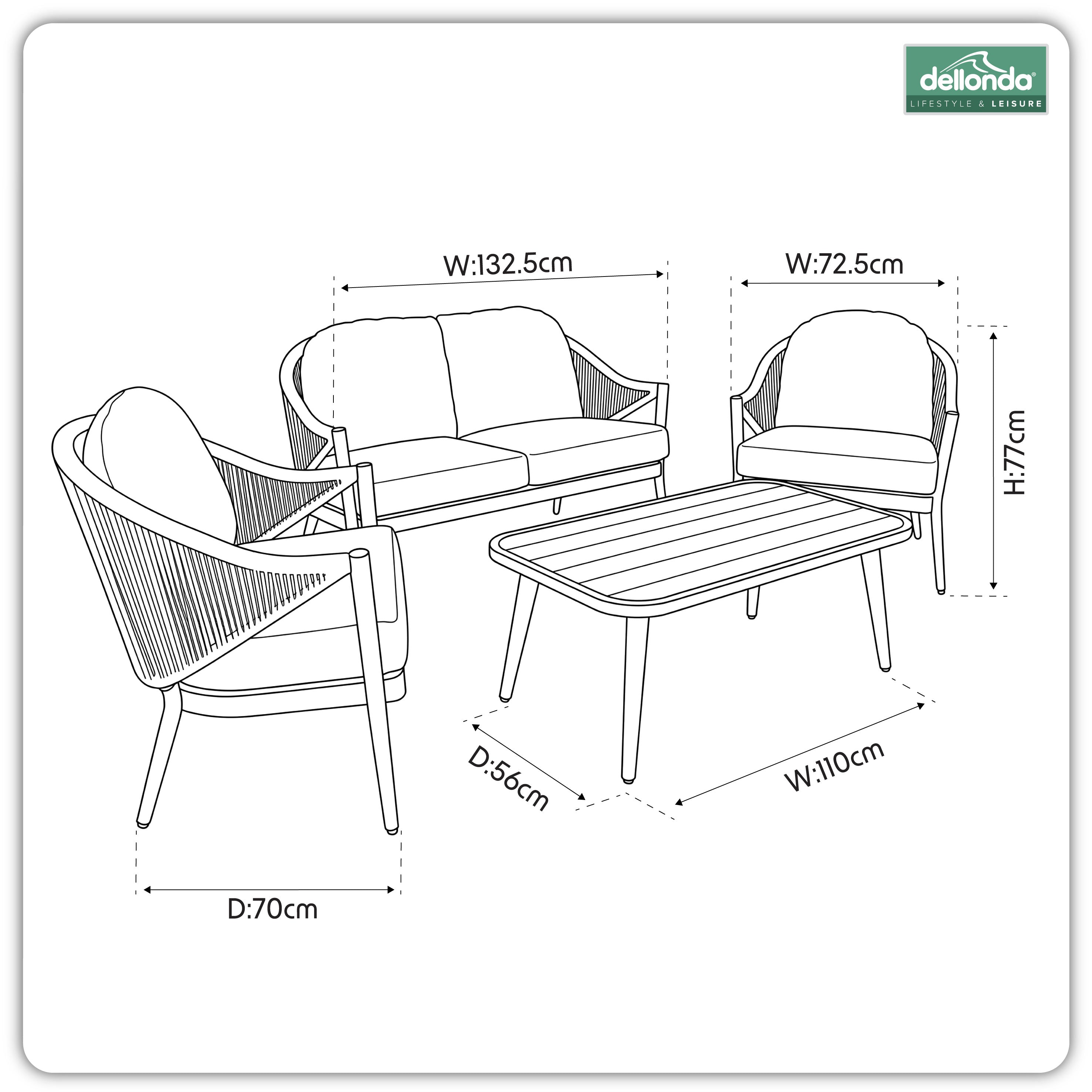 Echo 4 Piece Aluminium Outdoor Sofa Set, Grey - DG59