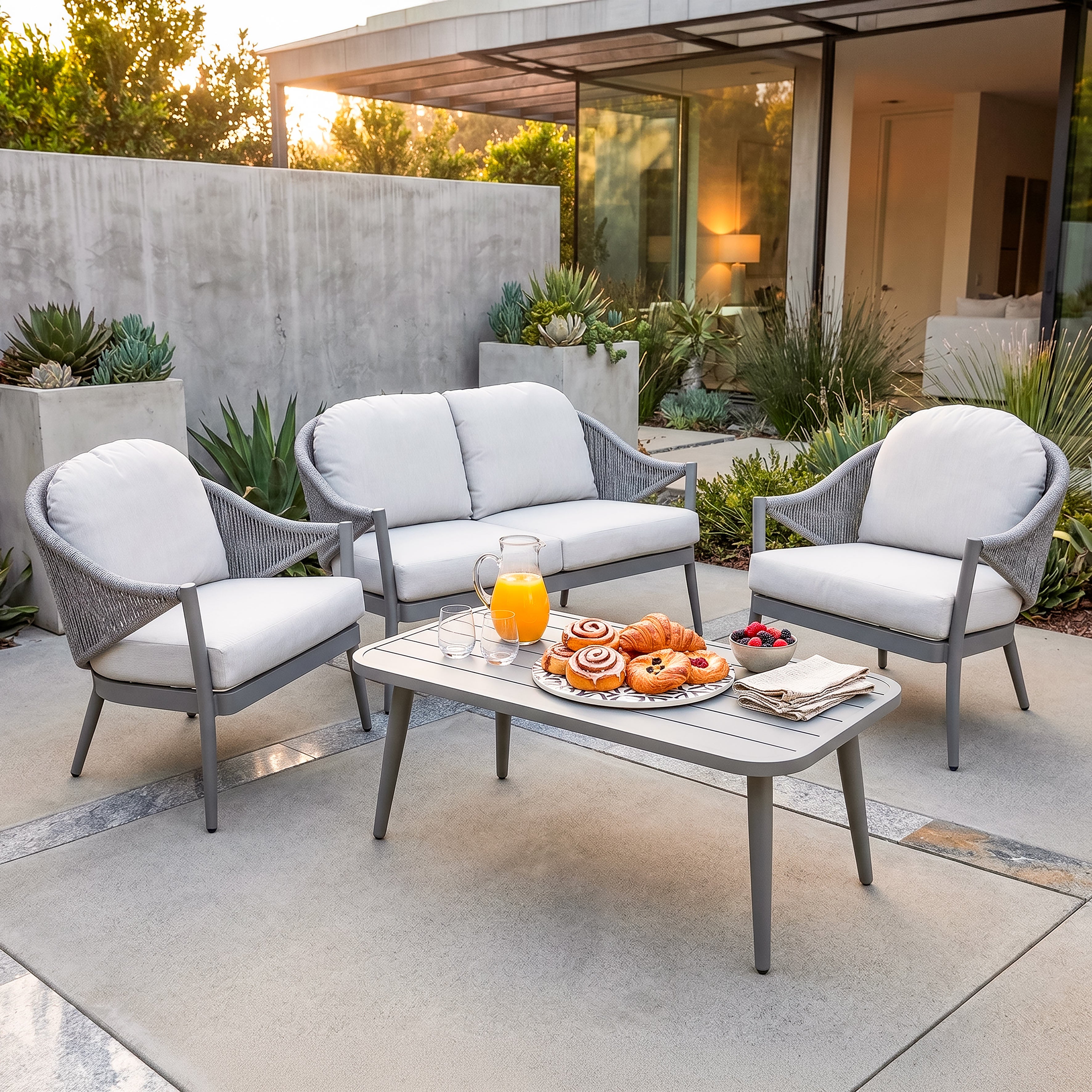 Echo 4 Piece Aluminium Outdoor Sofa Set, Grey - DG59