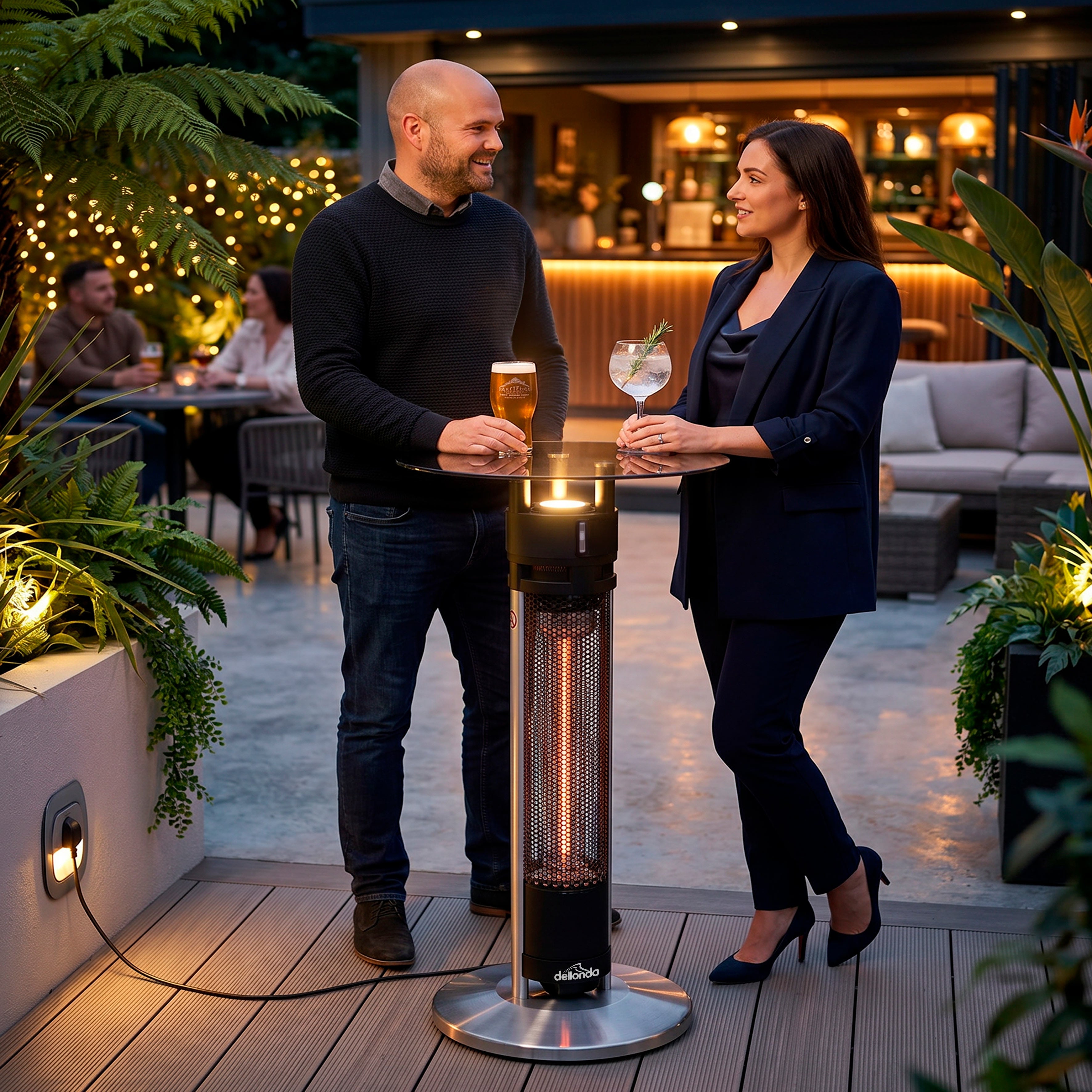 95cm Bistro Bar Table with 1600W Patio Heater, Black/Stainless Steel - DG63