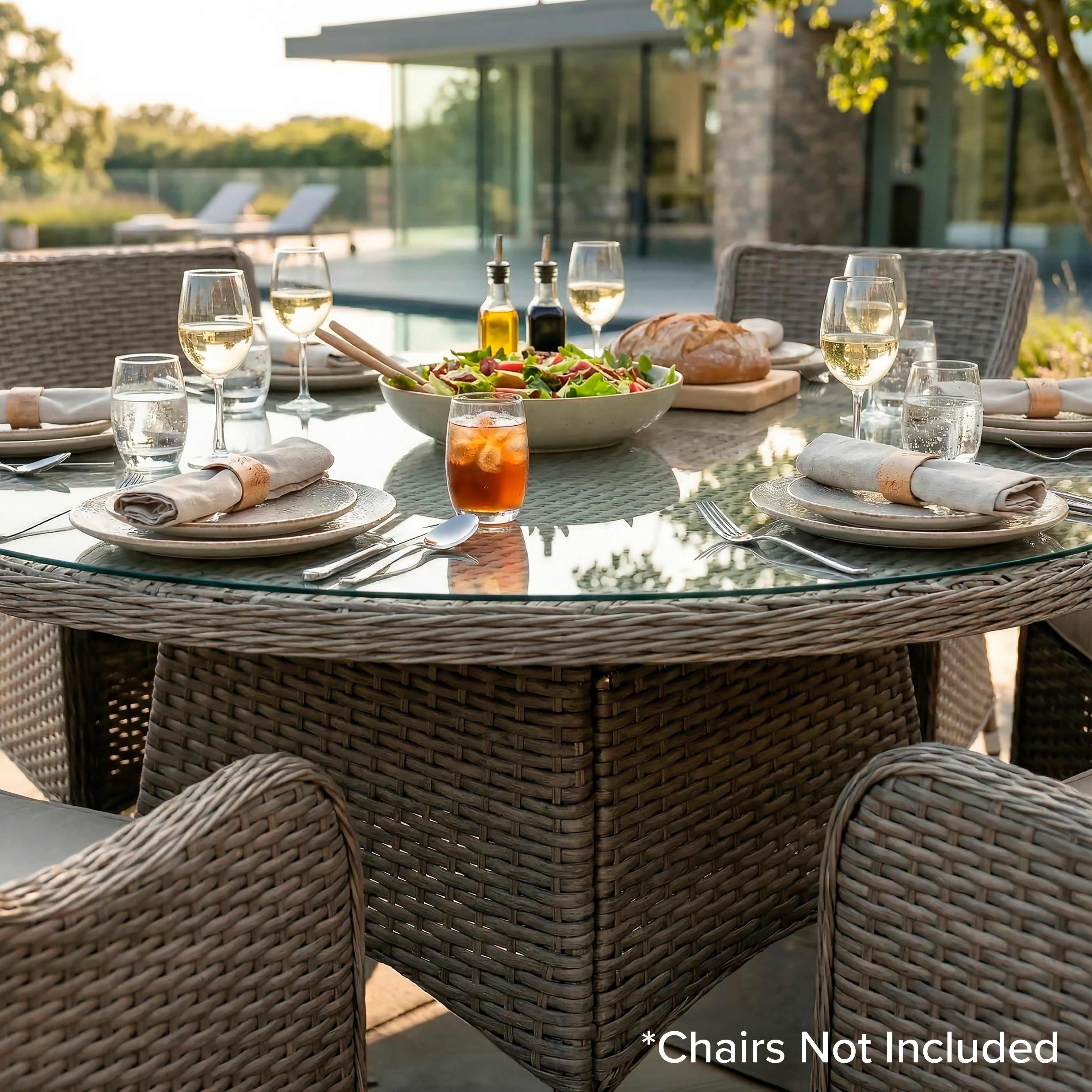 Chester Rattan Wicker Outdoor Dining Table with Tempered Glass Top - DG67