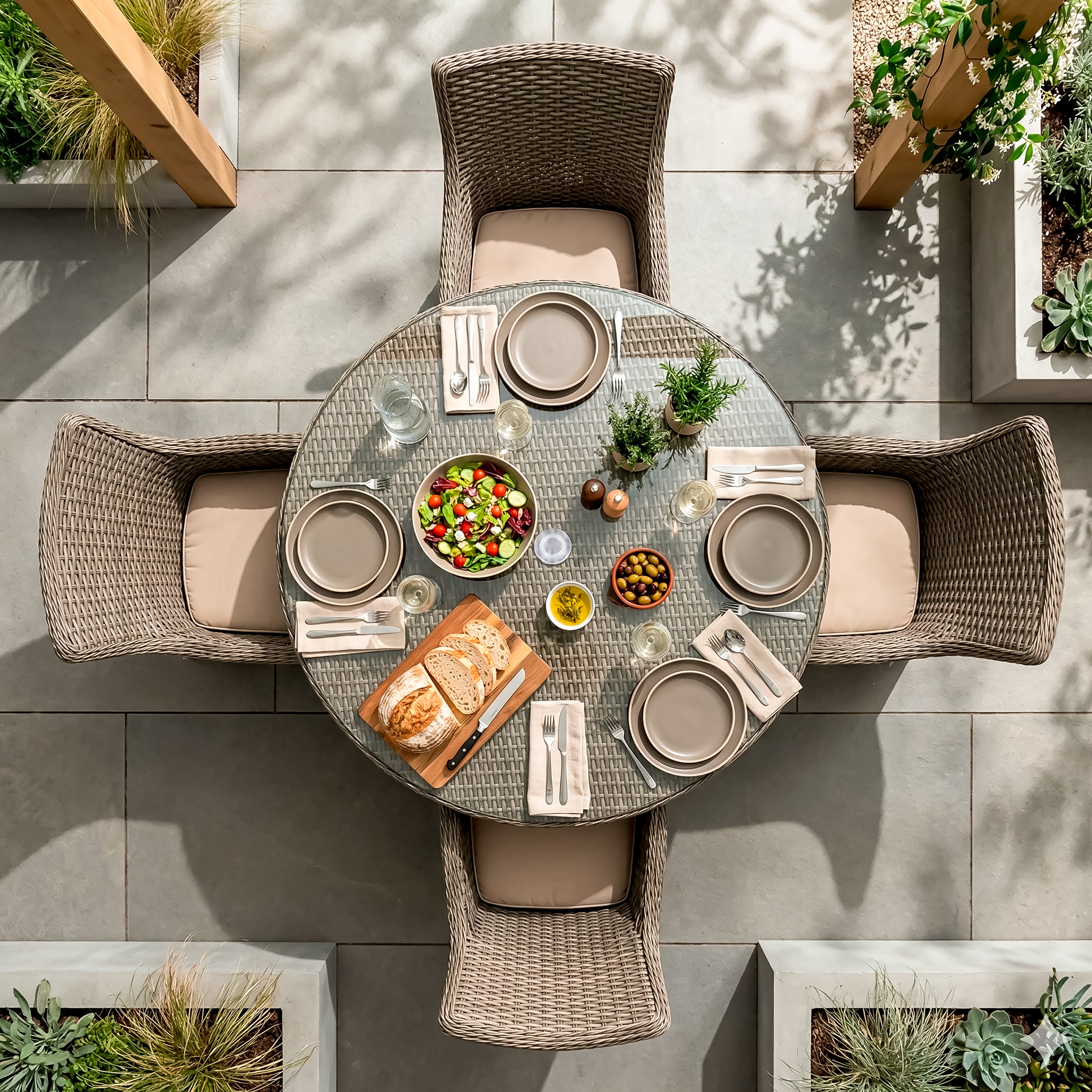 Chester 5-Piece Rattan Wicker Outdoor Dining Set with Tempered Glass Table Top, Brown - DG84
