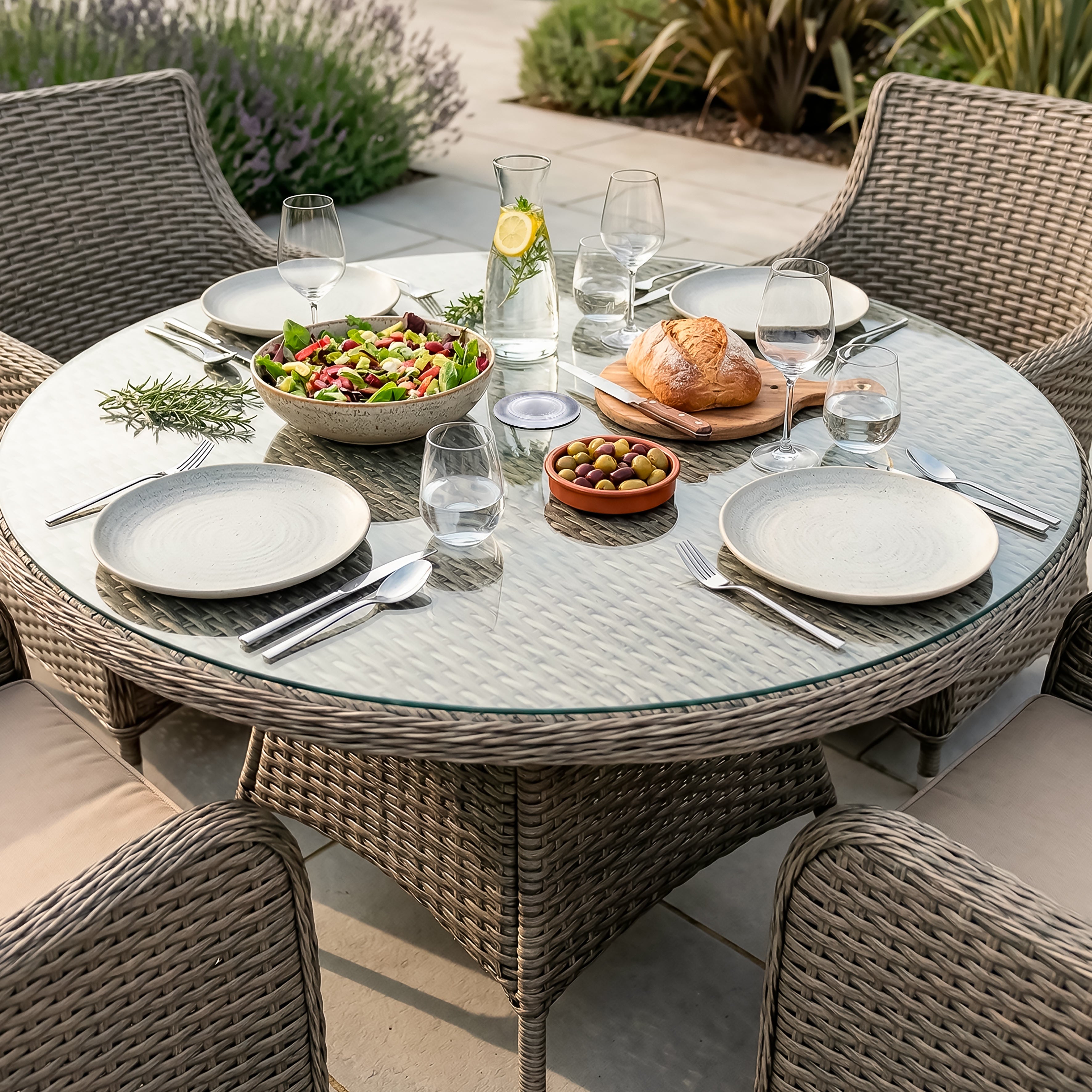 Chester 5-Piece Rattan Wicker Outdoor Dining Set with Tempered Glass Table Top, Brown - DG84