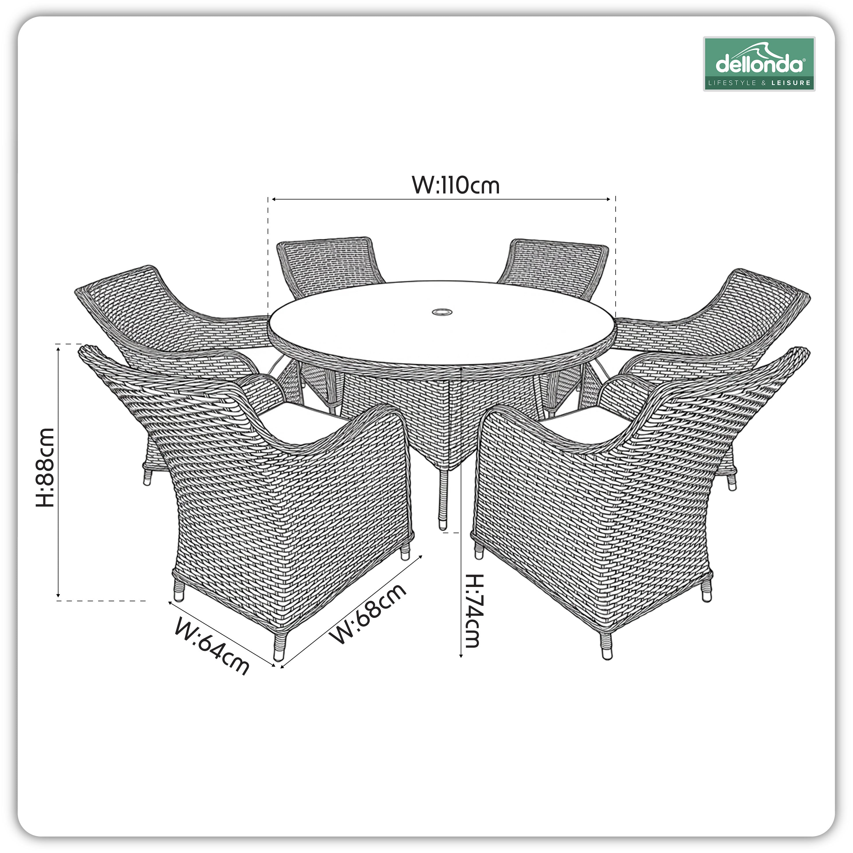 Chester 7 Piece Rattan Wicker Outdoor Dining Set with Tempered Glass Table Top, Brown - DG85