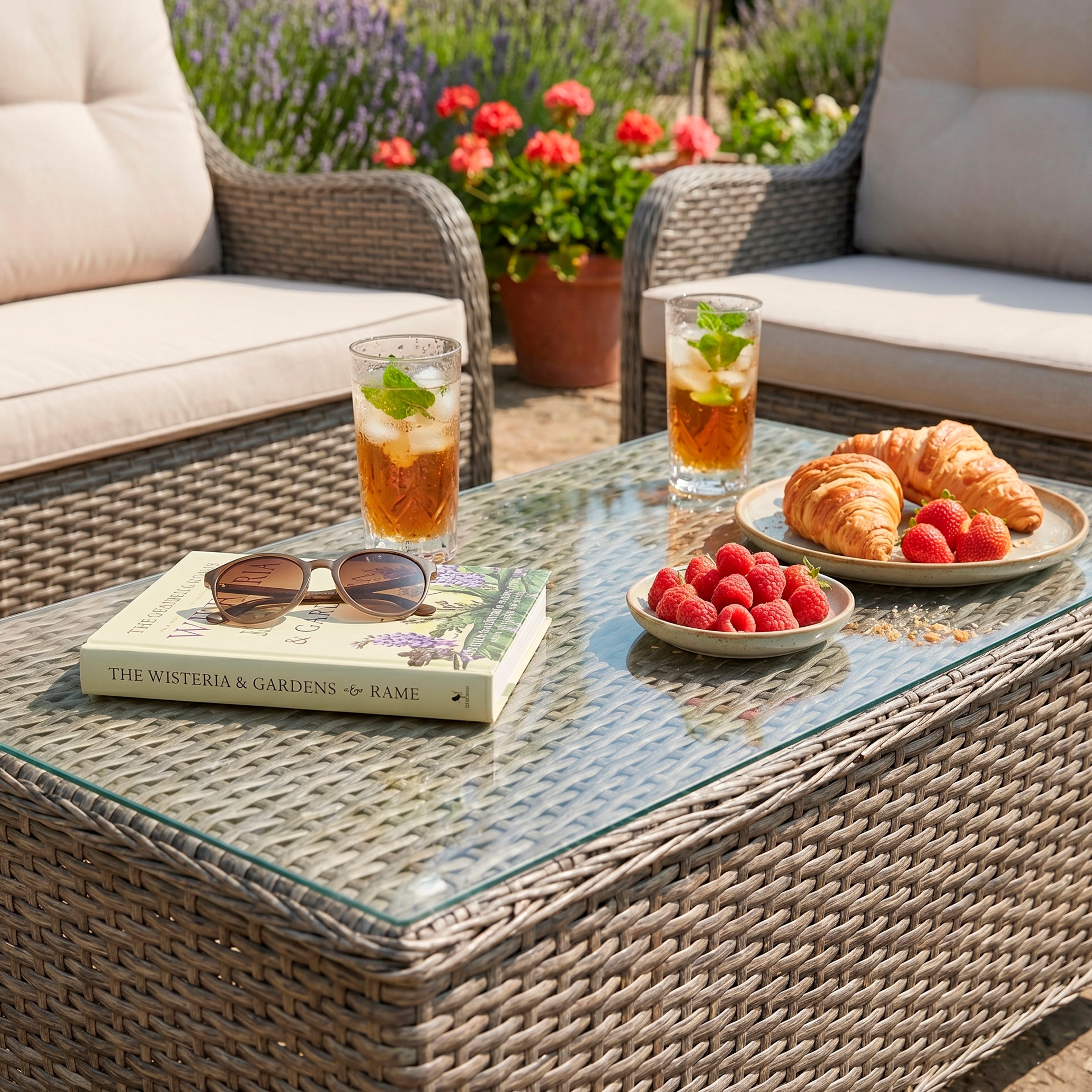 Chester 3 Piece Outdoor Rattan Lounge Set with 2 x Double Seater Sofas, Brown - DG88