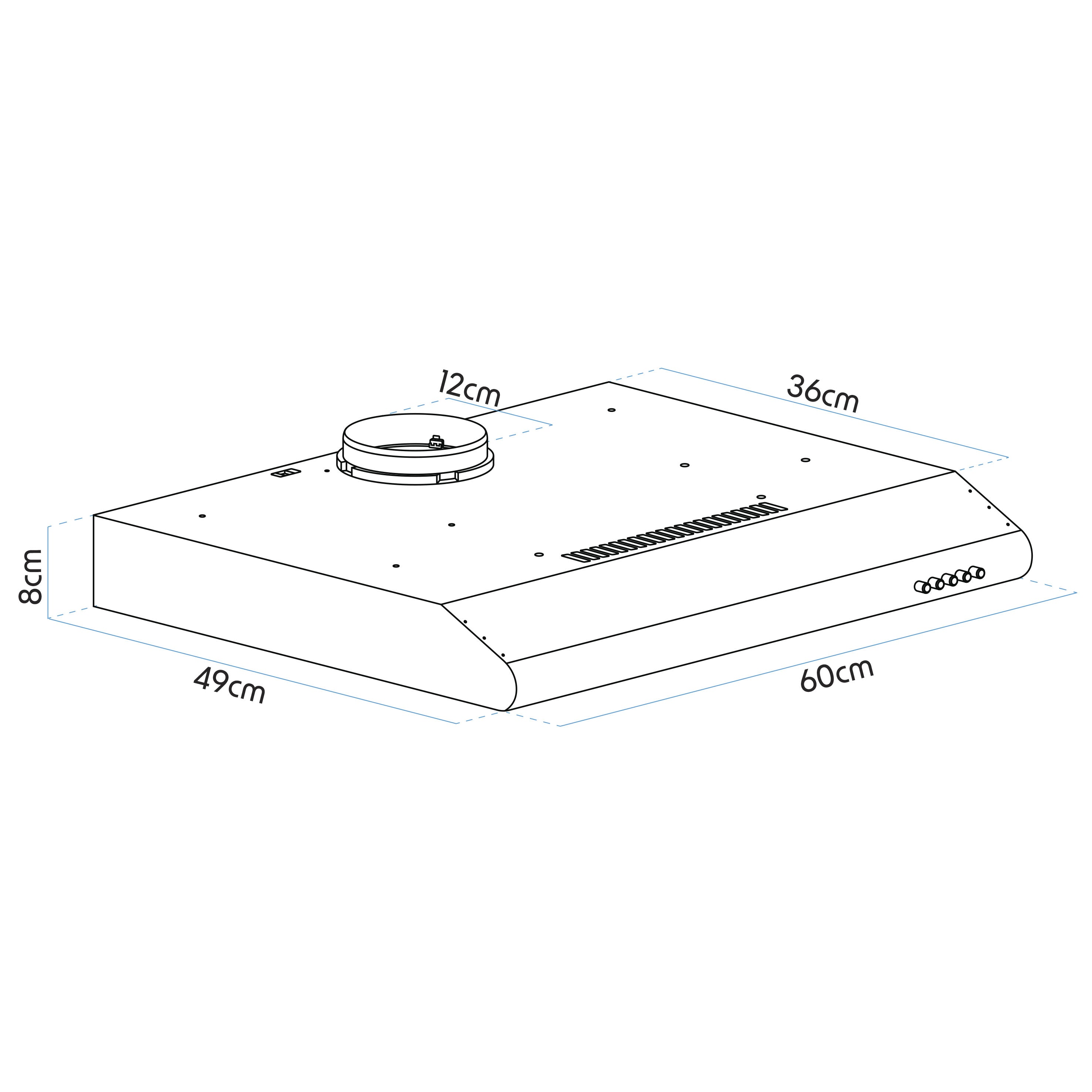 Baridi DH108 Extractor Hoods Action shot - dimension diagram