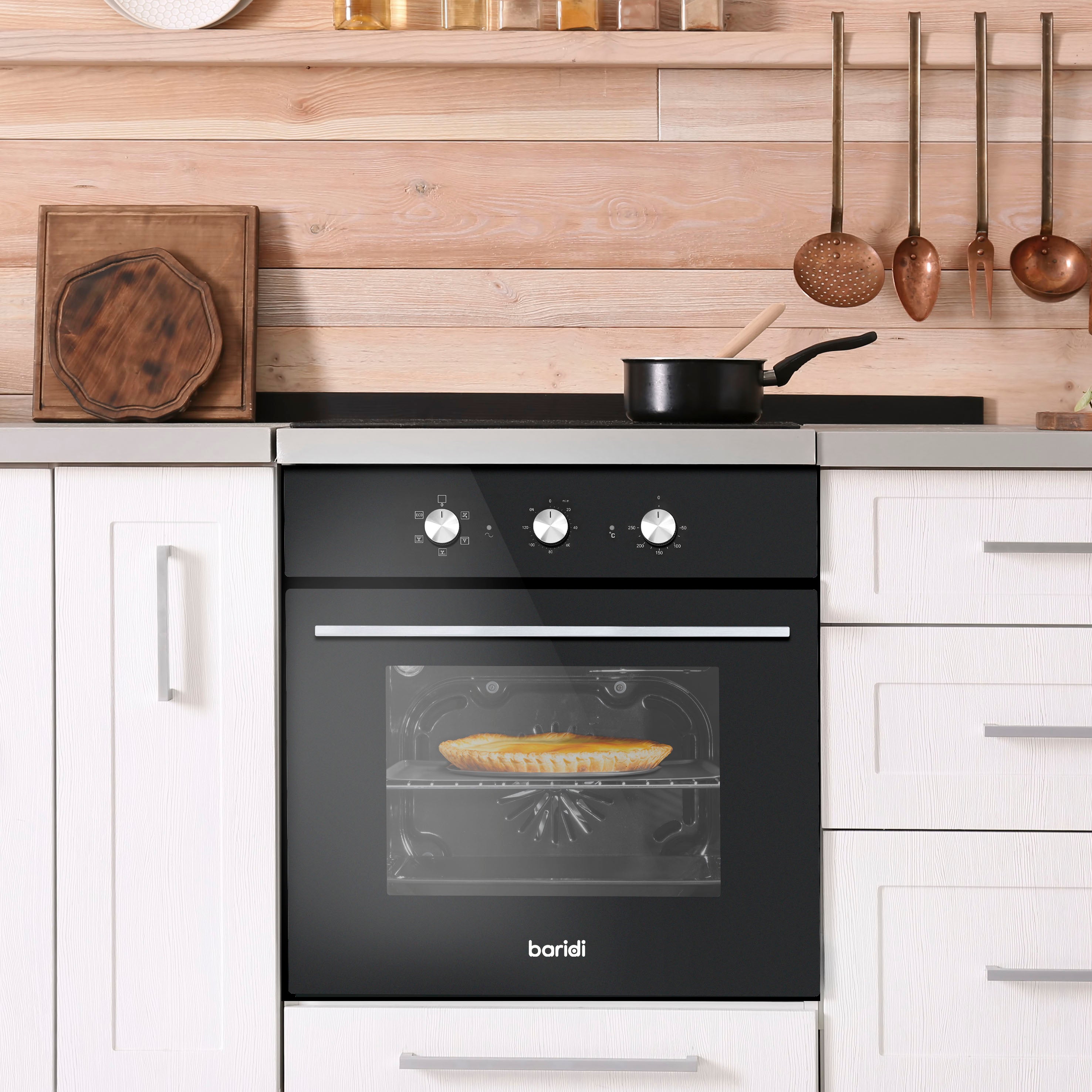 Baridi Kitchen Appliance Bundle 60cm, Integrated Fan-Assisted Oven with Timer & Black Glass Gas Hob – DH448