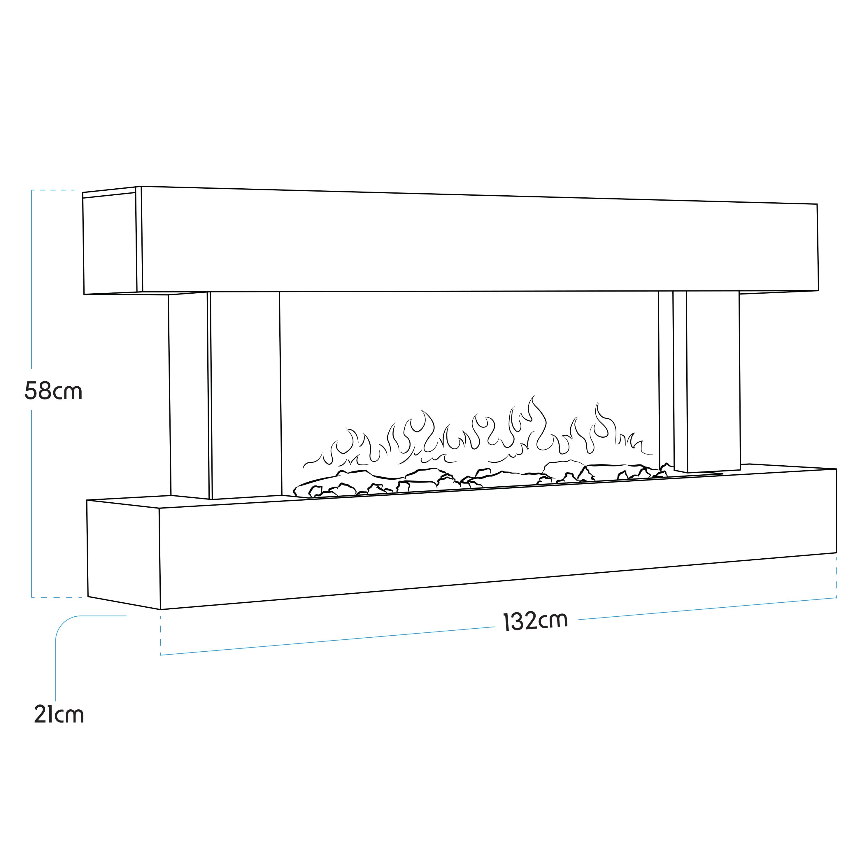 Baridi DH112 Electric Fireplace Action shot - dimension diagram