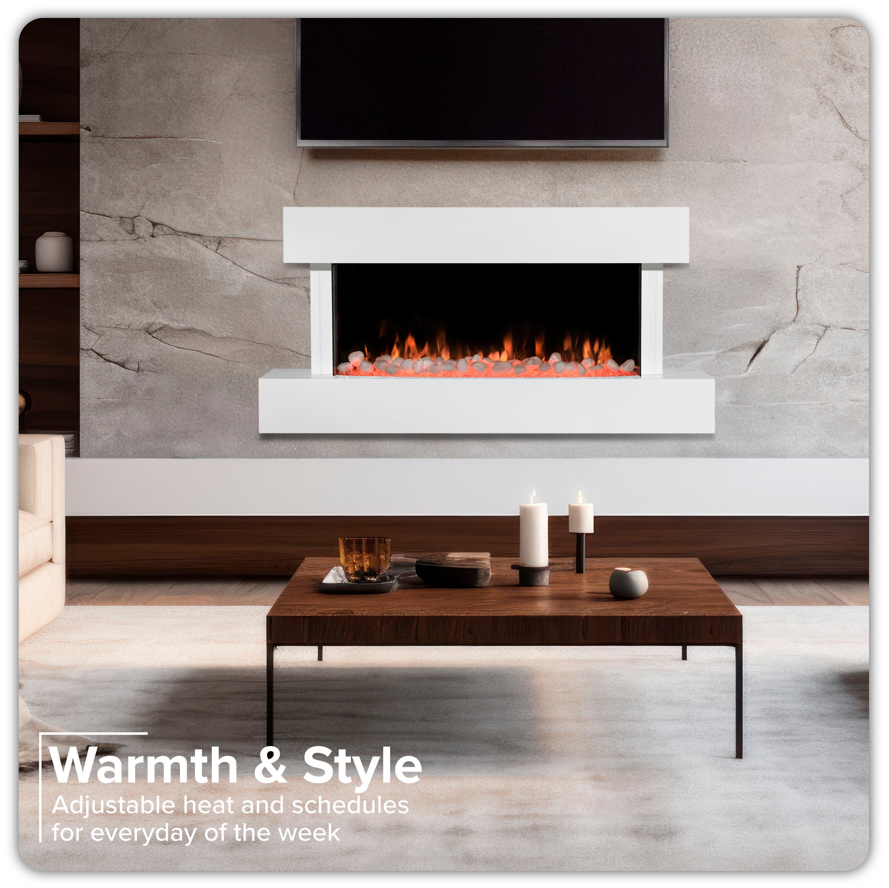 Baridi DH113 Electric Fireplace Action shot - infographic - full - photo