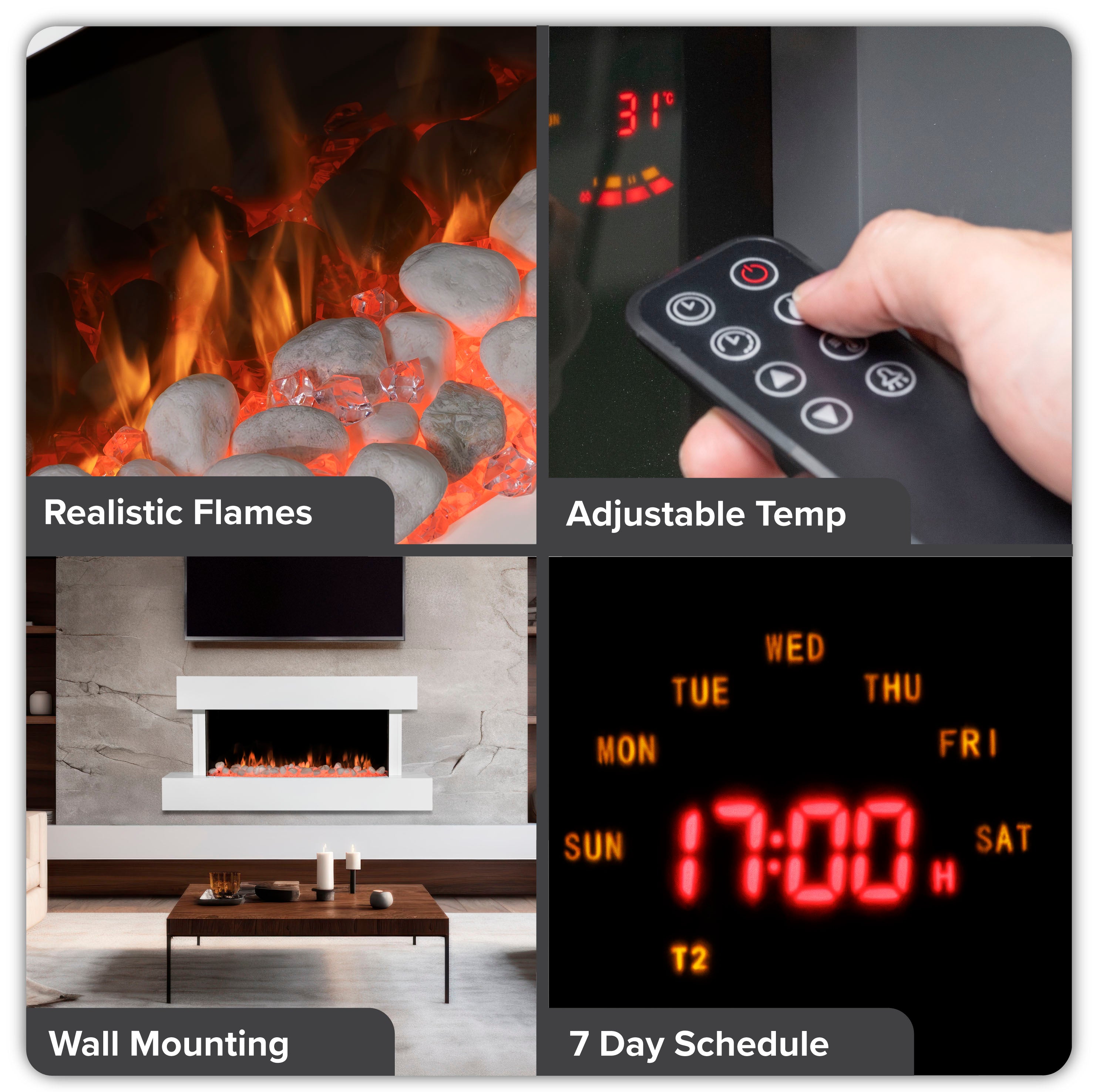 Baridi DH113 Electric Fireplace Action shot - infographic - multi - image